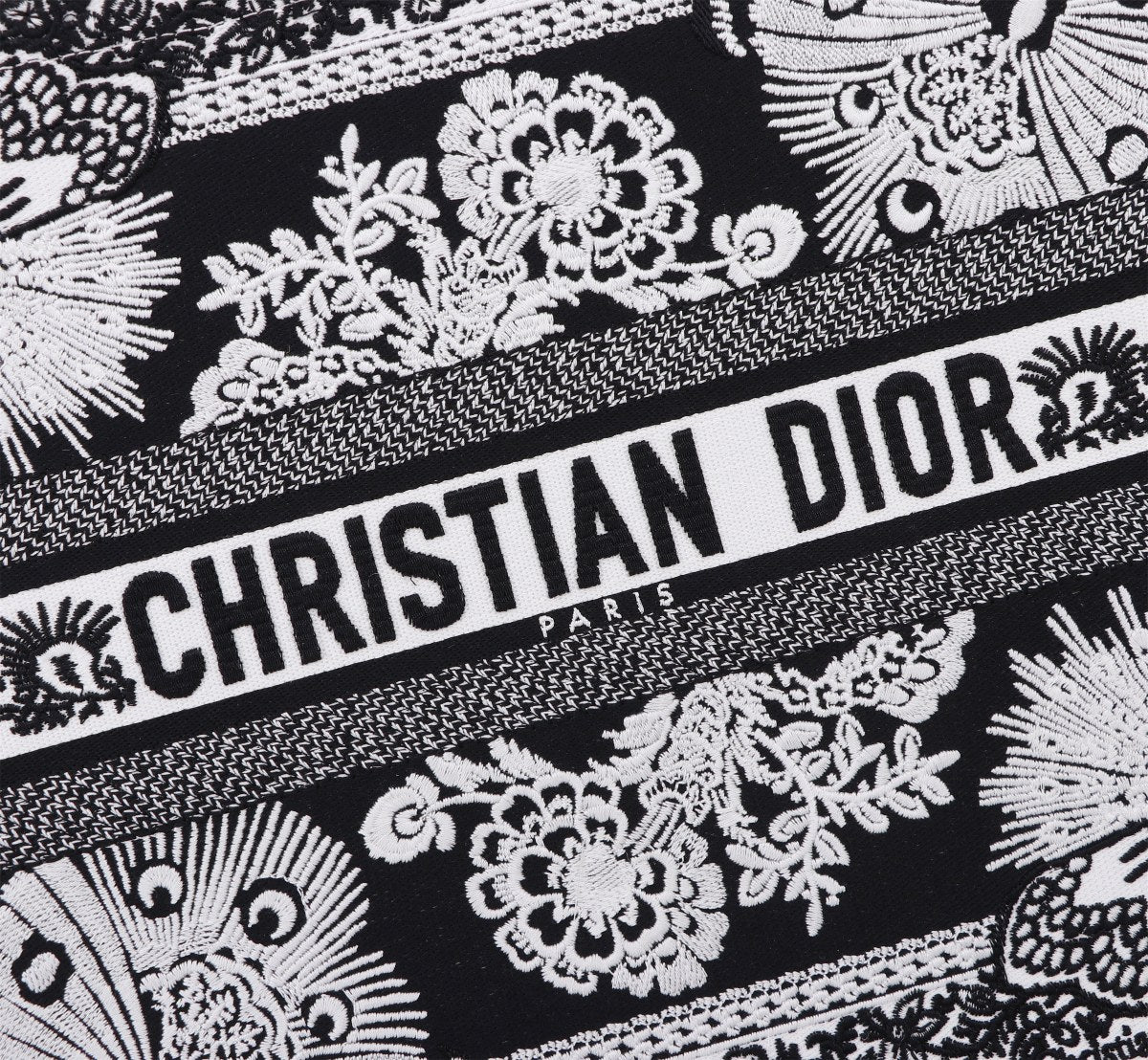 Dior Black and White Floral Butterfly Embroidered Canvas Tote Bag