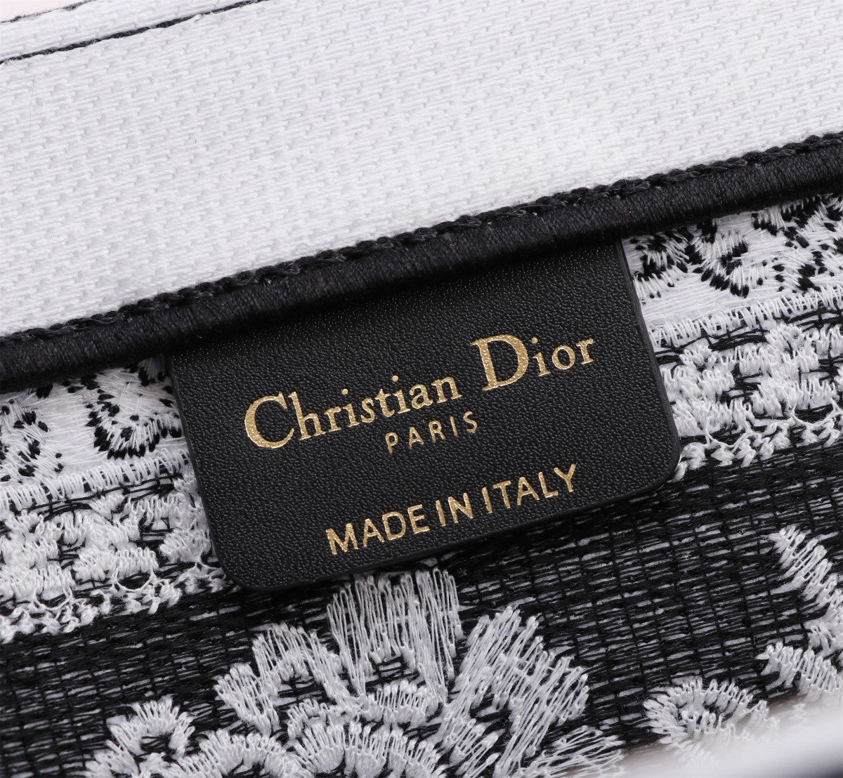 Dior Black and White Floral Butterfly Embroidered Canvas Tote Bag