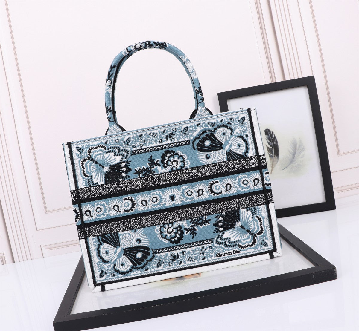 Christian Dior Medium Book Tote - Blue Butterfly Printed Canvas