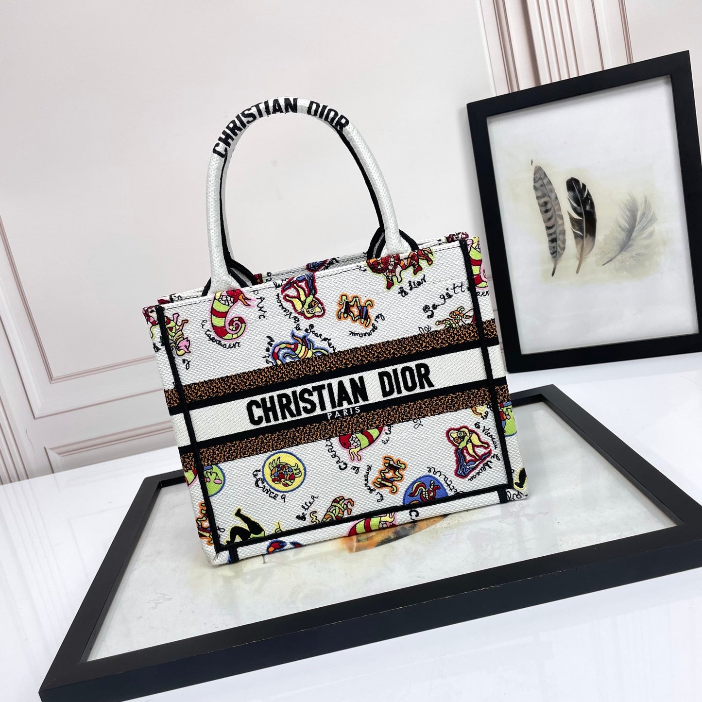 Christian Dior Book Tote Bag with Multi-Color Patterned Embroidery