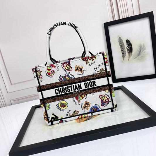 Christian Dior Book Tote Bag with Multi-Color Patterned Embroidery