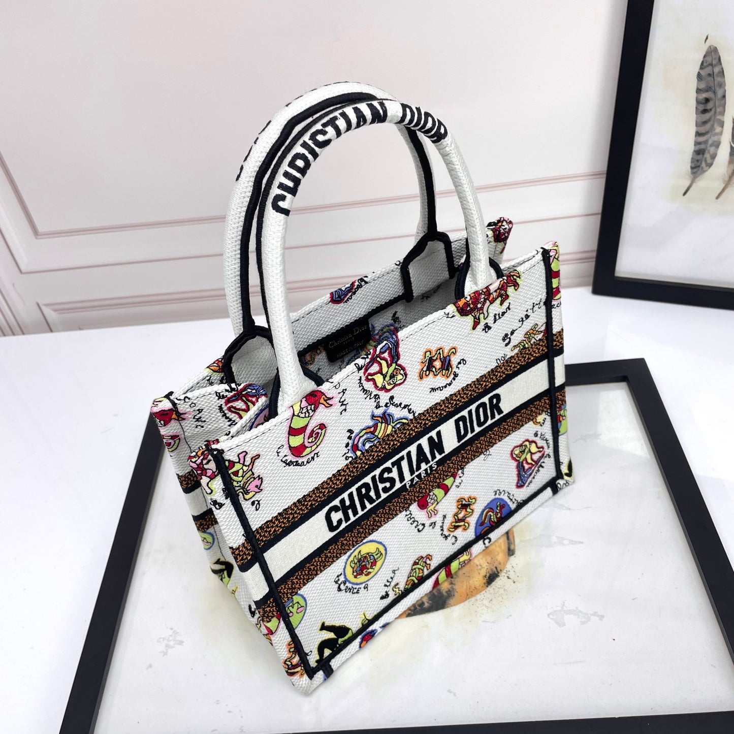 Dior Whimsical Animal Doodle Printed Canvas Tote Bag for Women