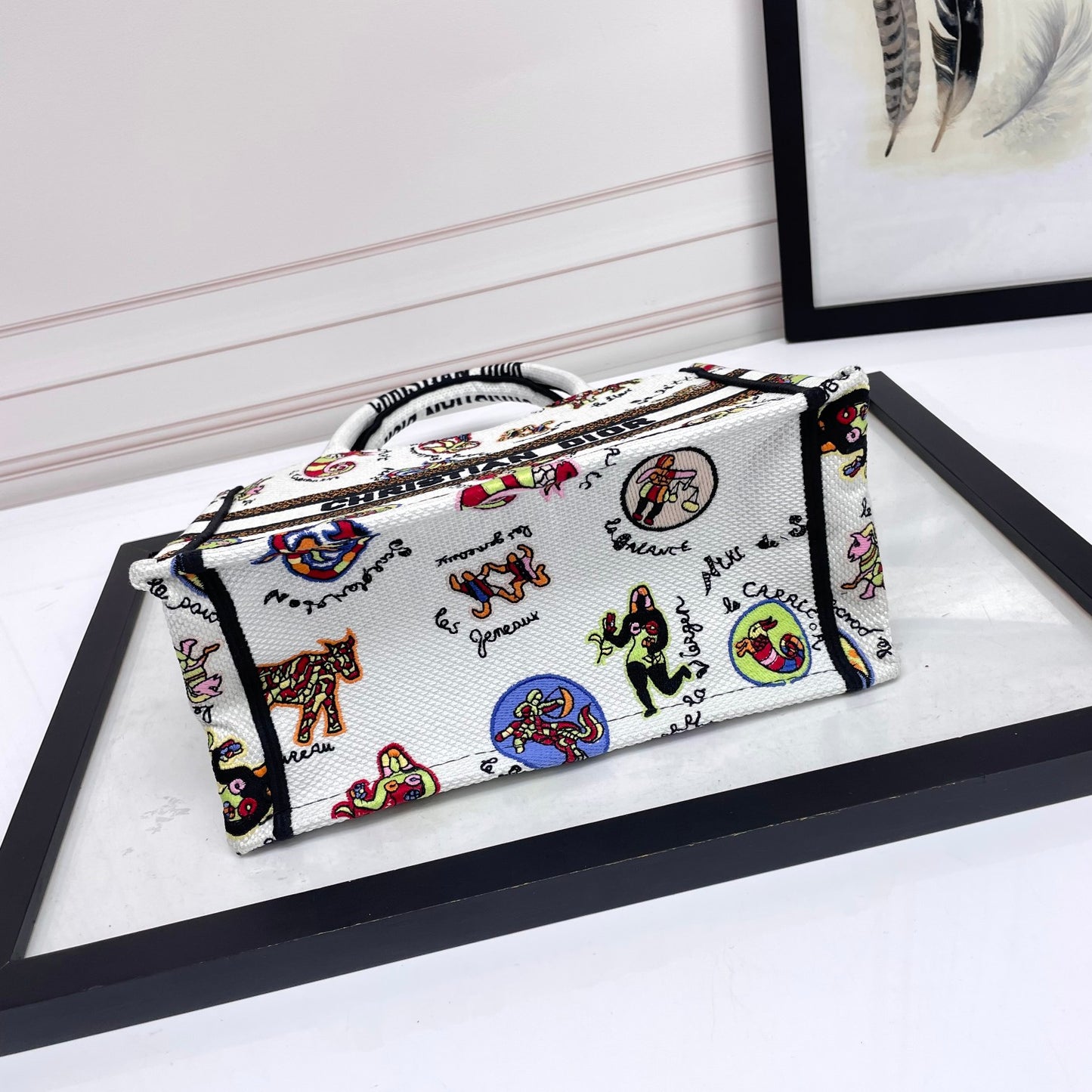 Christian Dior Book Tote Bag with Multi-Color Patterned Embroidery