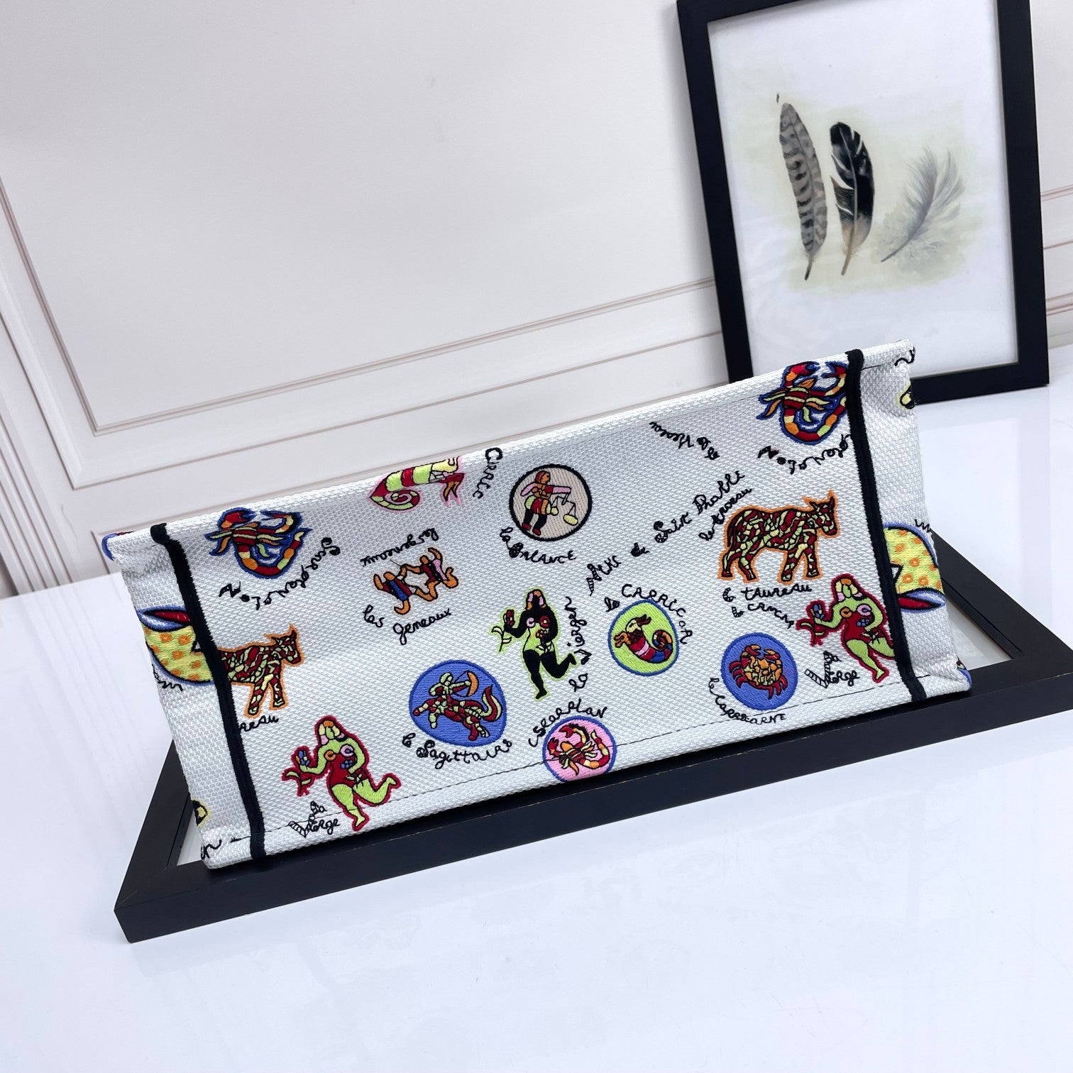 Dior Colorful Cartoon Print Canvas Top Handle Tote Handbag