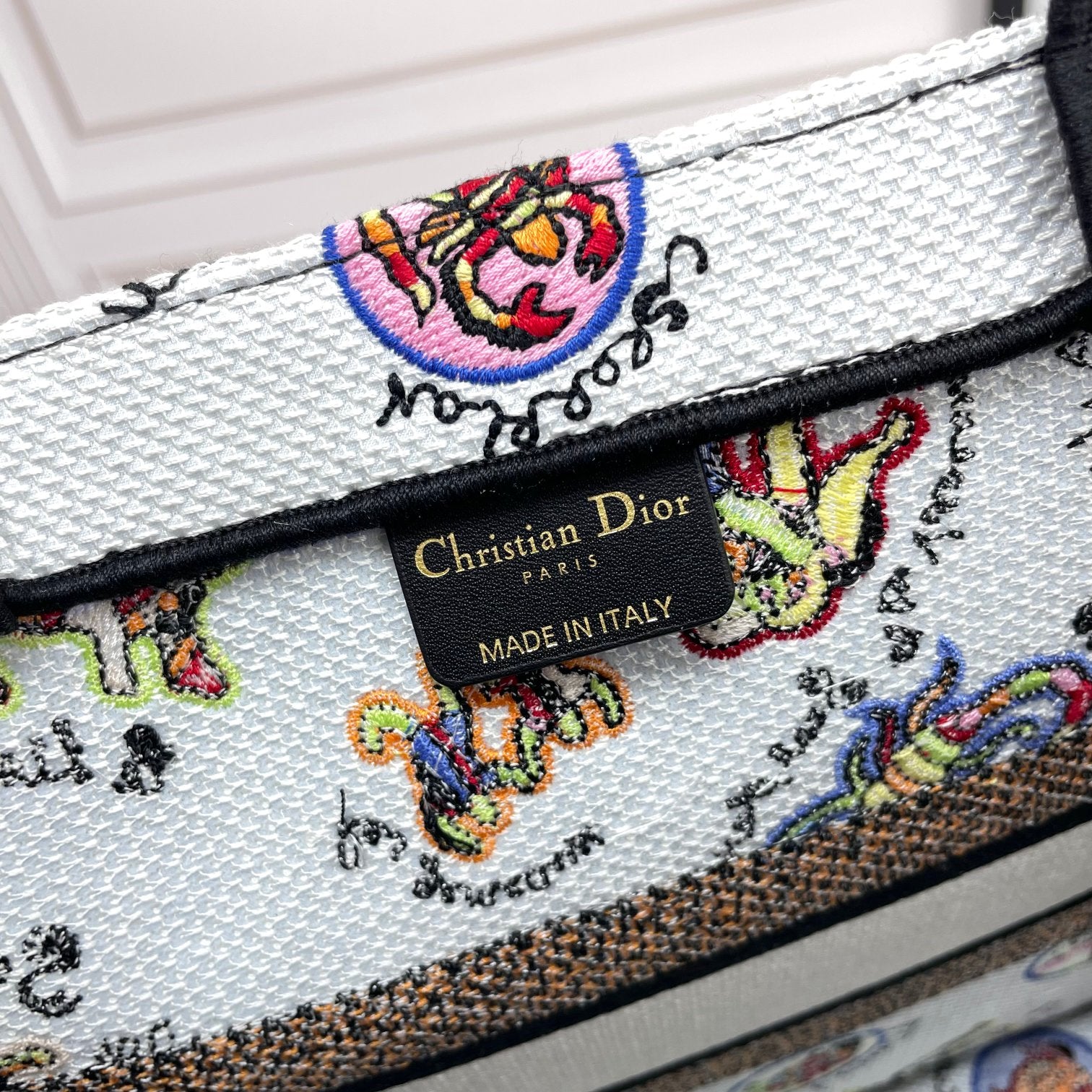 Dior Colorful Cartoon Print Canvas Top Handle Tote Handbag