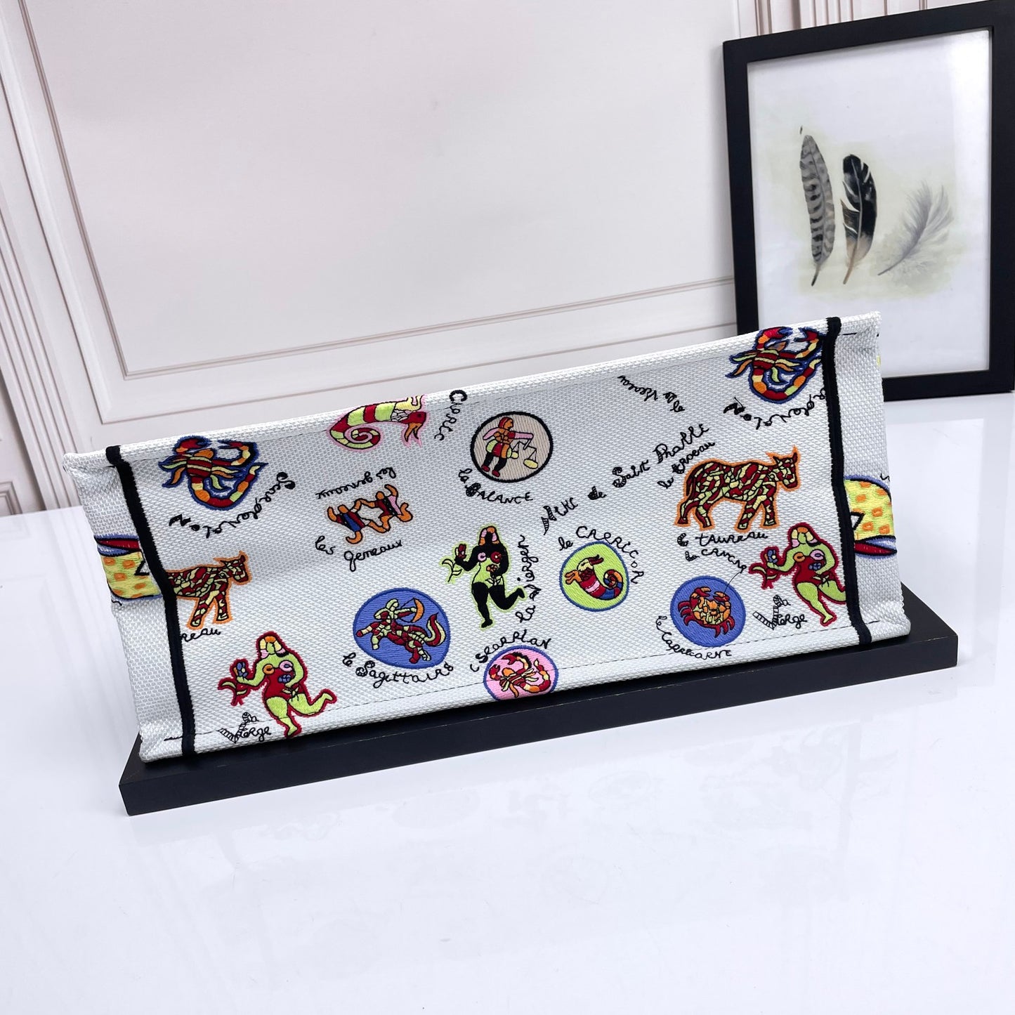 Dior Large Canvas Tote Bag with Colorful Cartoon Animal Print