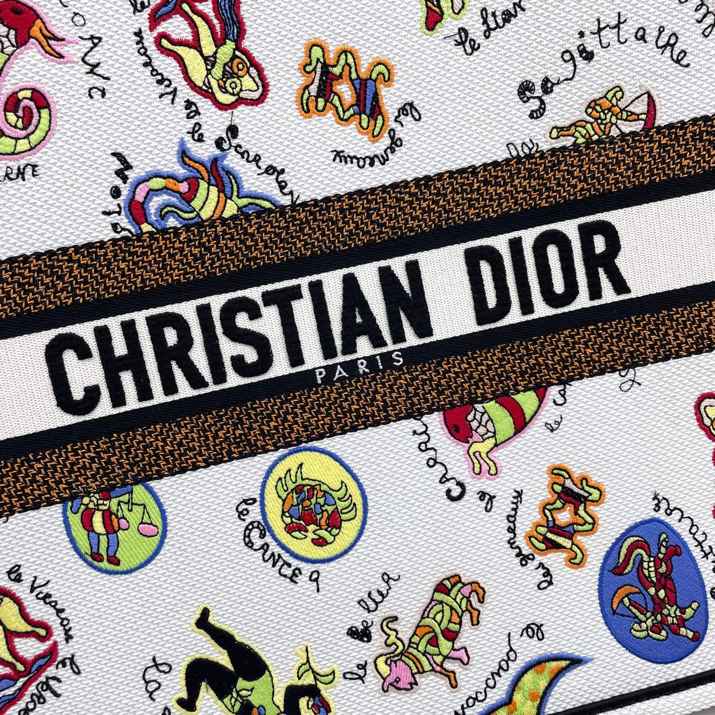 Dior Large Canvas Tote Bag with Colorful Cartoon Animal Print