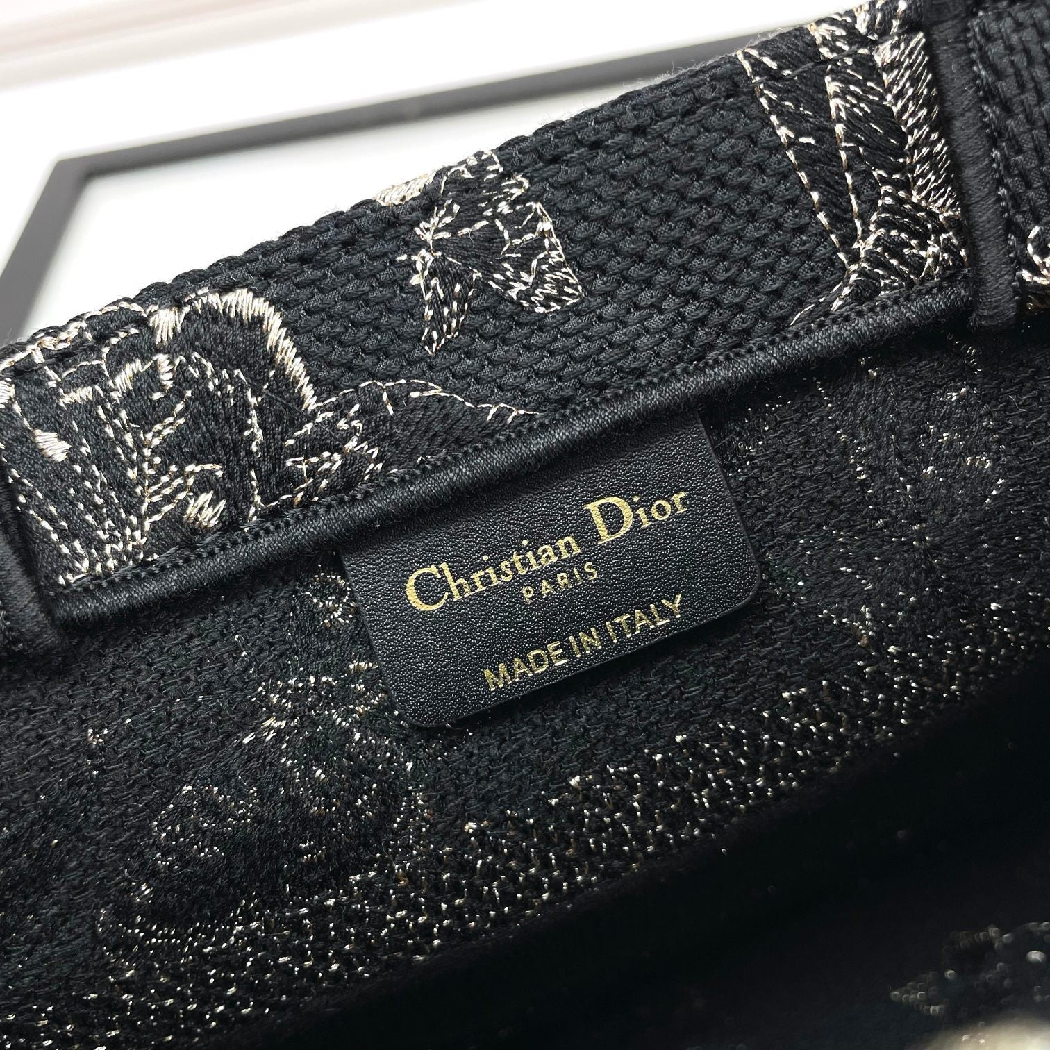 Dior Black Butterfly Embroidered Canvas Tote Bag Top Handle Handbag