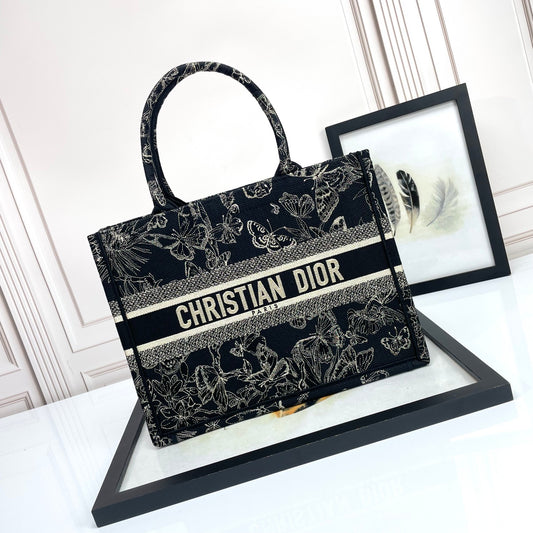 Christian Dior Book Tote with Butterfly Embroidery - Black and White