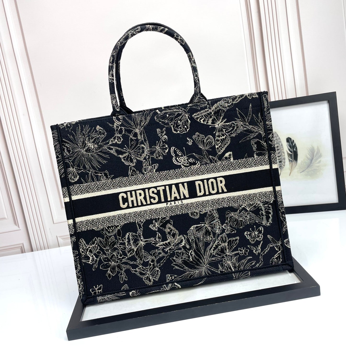 Dior Vintage Butterfly Floral Embroidered Canvas Tote Bag