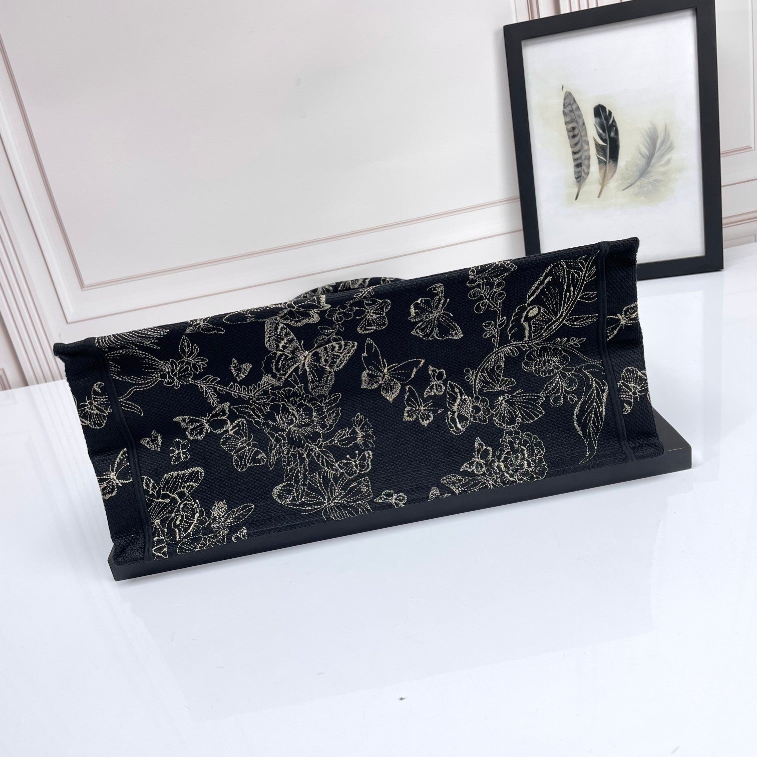Dior Vintage Butterfly Floral Embroidered Canvas Tote Bag