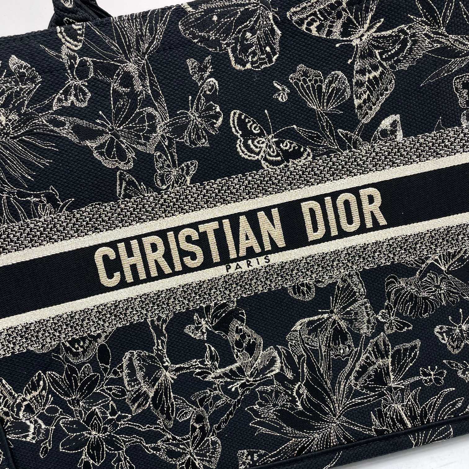 Dior Vintage Butterfly Floral Embroidered Canvas Tote Bag