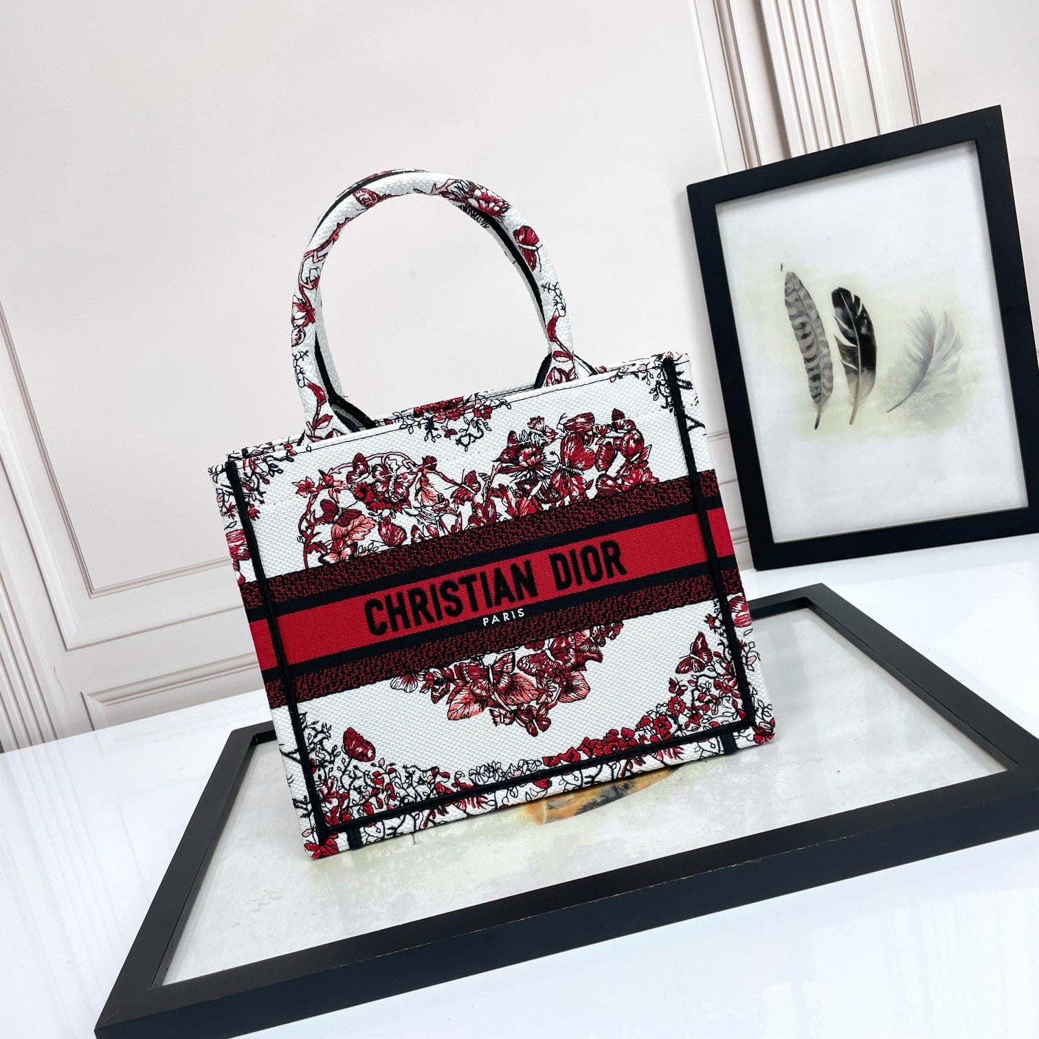 Christian Dior Book Tote - Heart Pattern Canvas Bag - Red and White