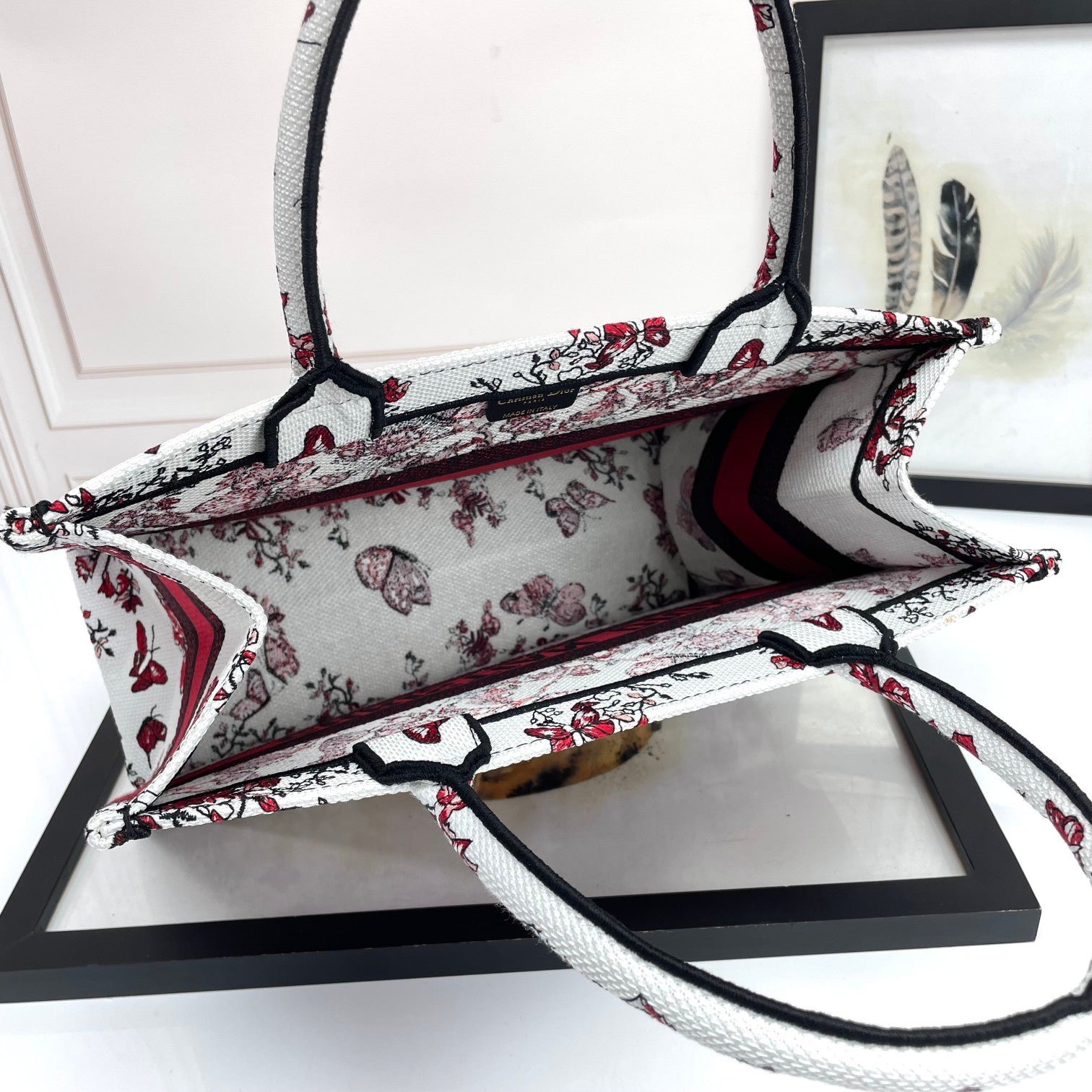 Christian Dior Book Tote - Heart Pattern Canvas Bag - Red and White