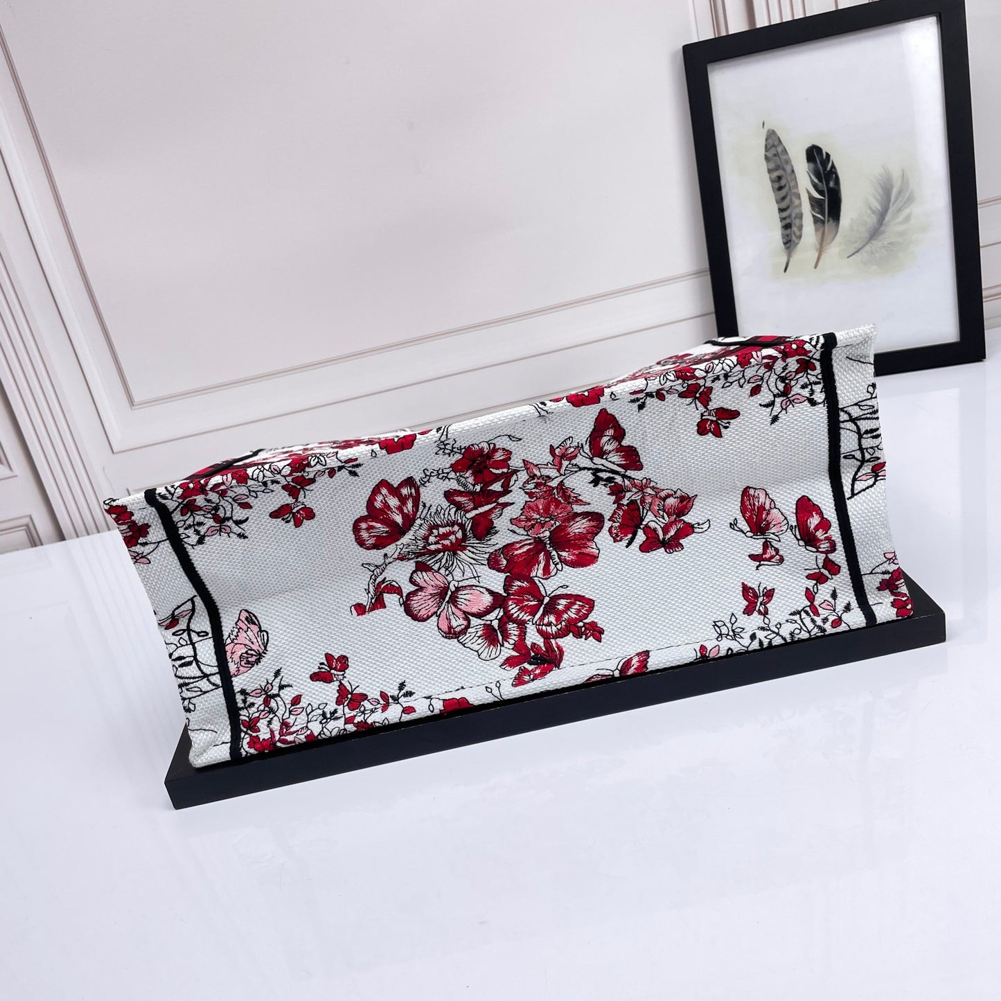 Christian Dior Medium Book Tote - Red and White Butterfly Embroidered Canvas