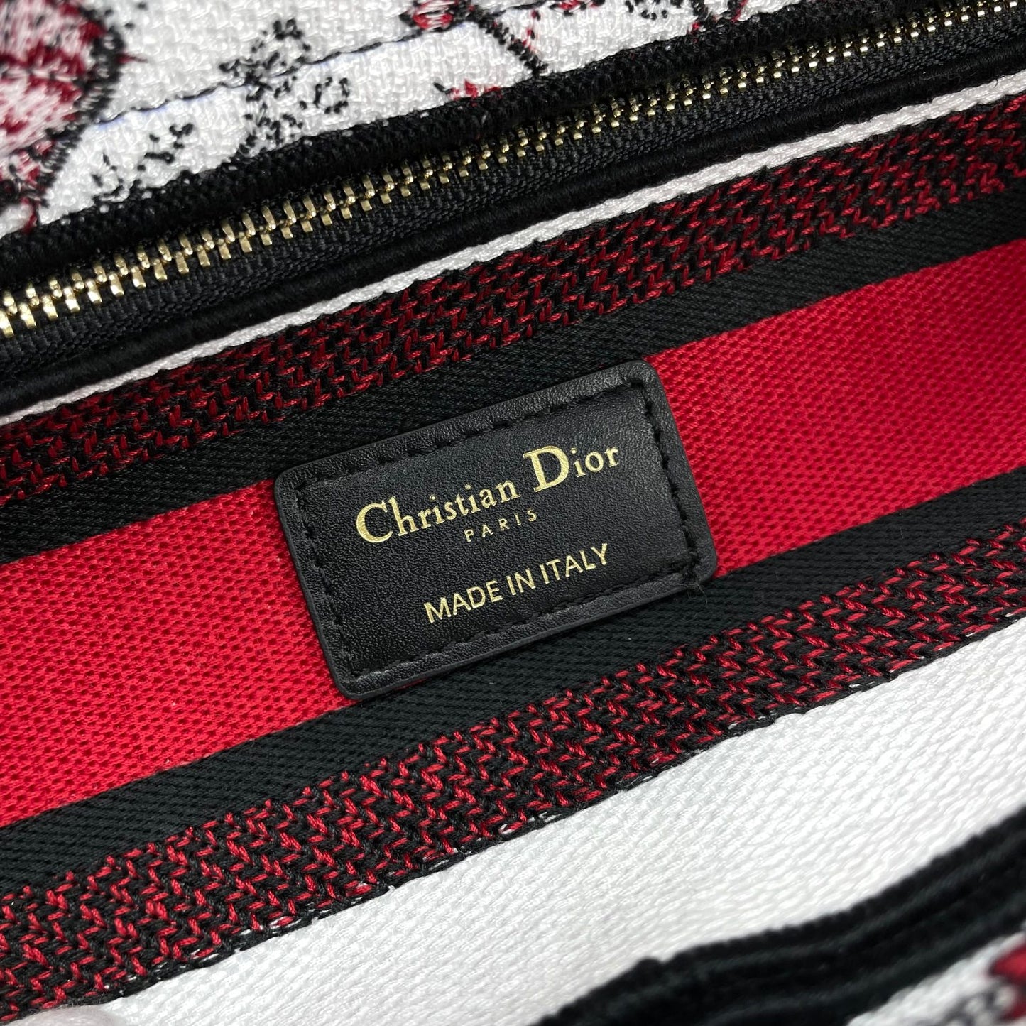 Dior Elegant Red and White Floral Butterfly Embroidered Handbag