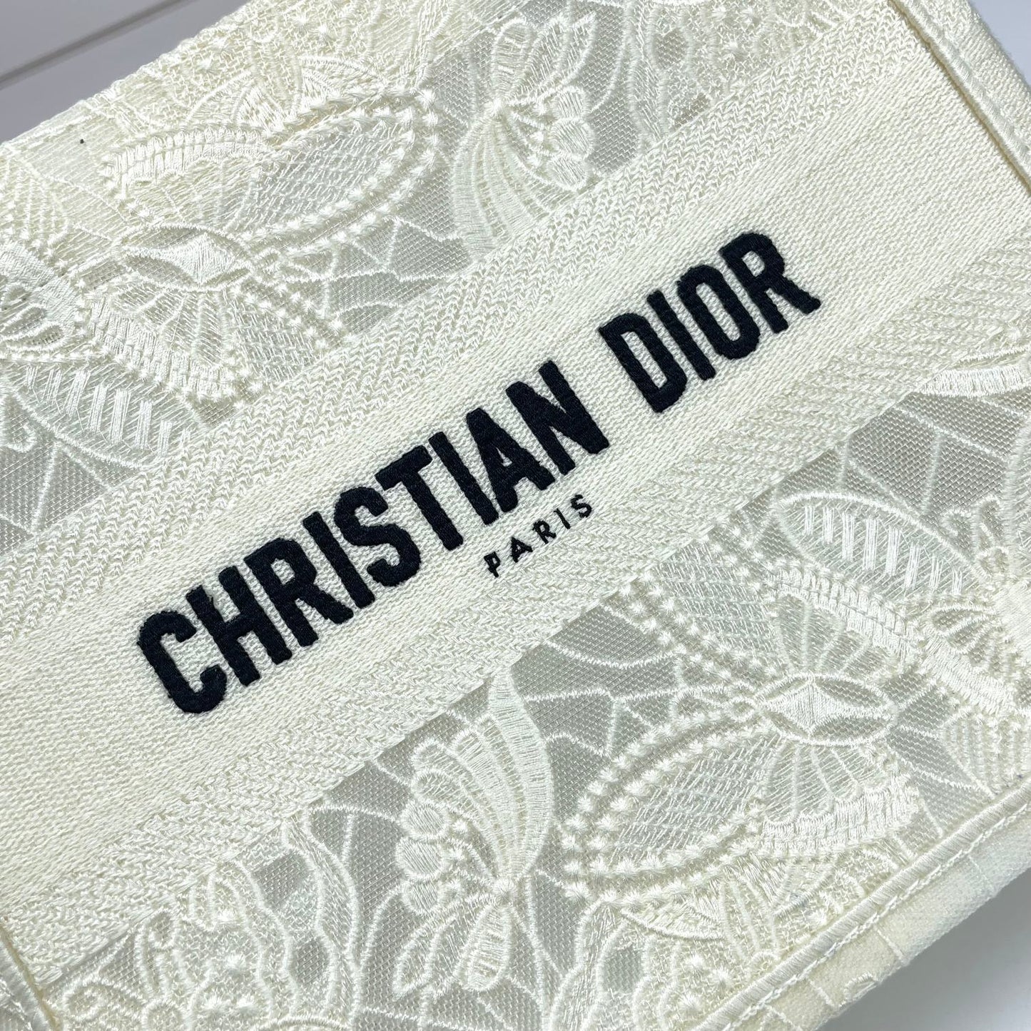 Christian Dior White Embroidered Book Tote Bag