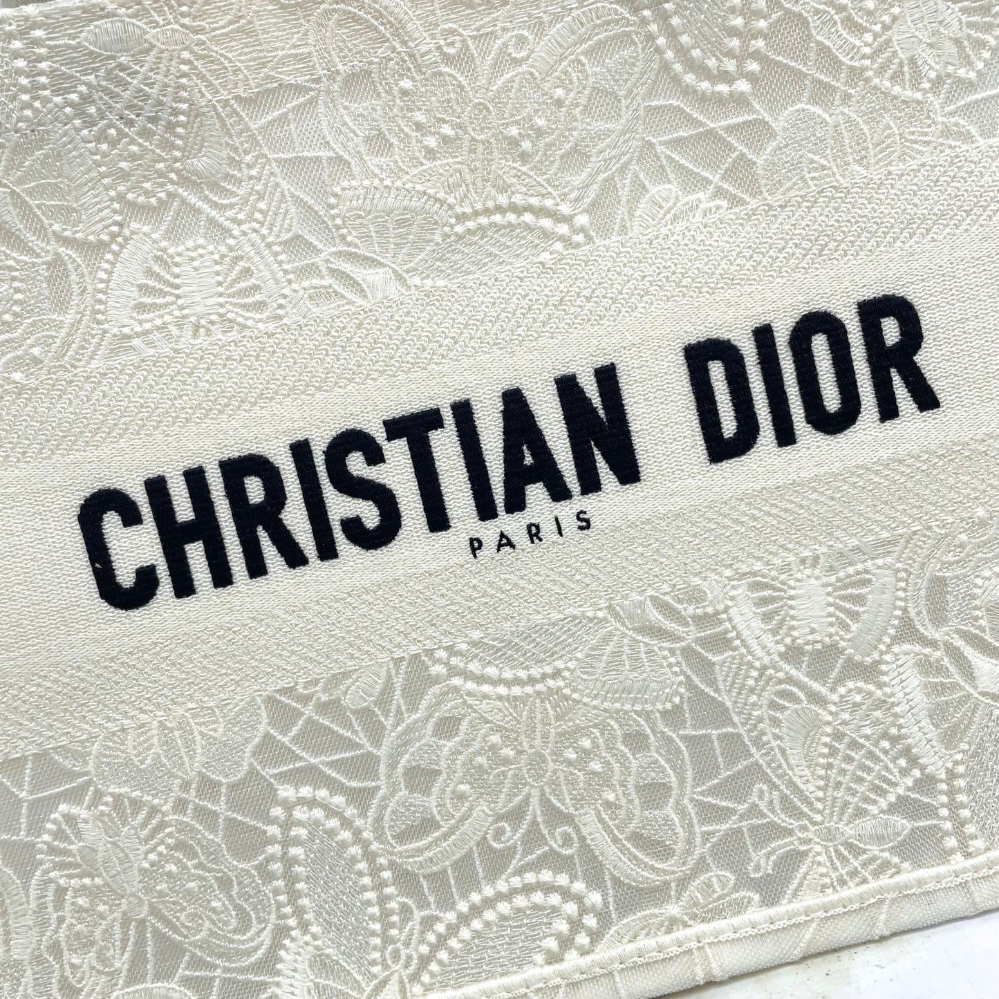 Christian Dior White Embroidered Canvas Book Tote Bag