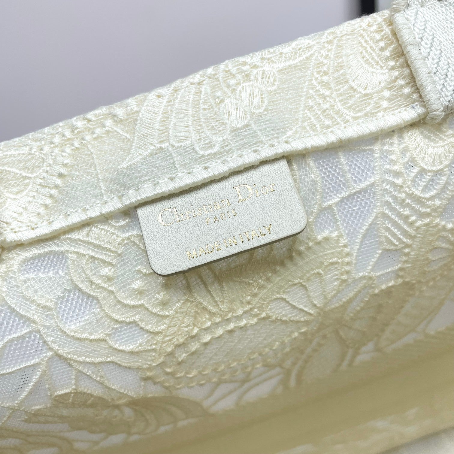 Dior Large Cream Floral Embroidered Canvas Tote Bag with Top Handles