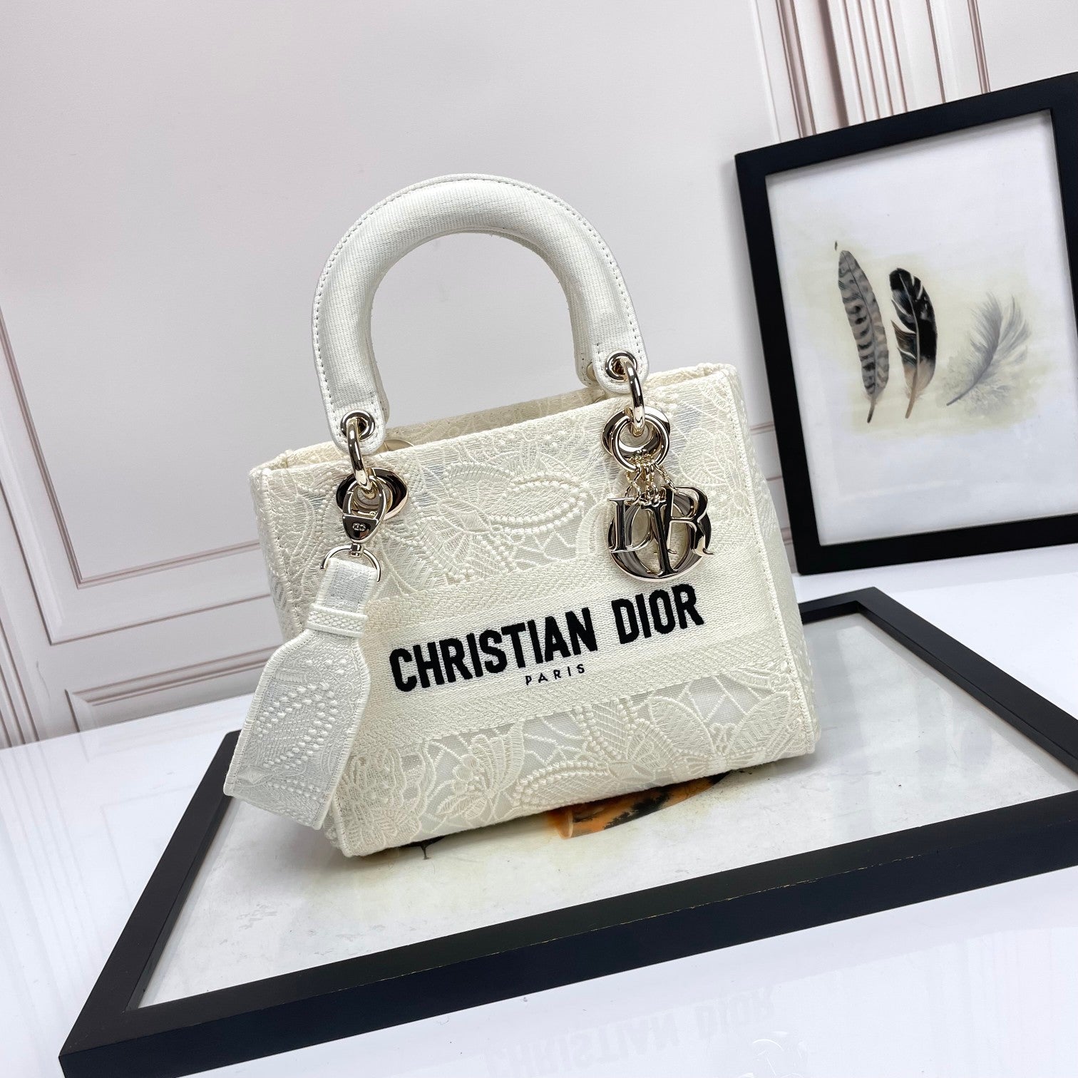 Christian Dior Lady D-Lite White Paisley Embroidered Handbag