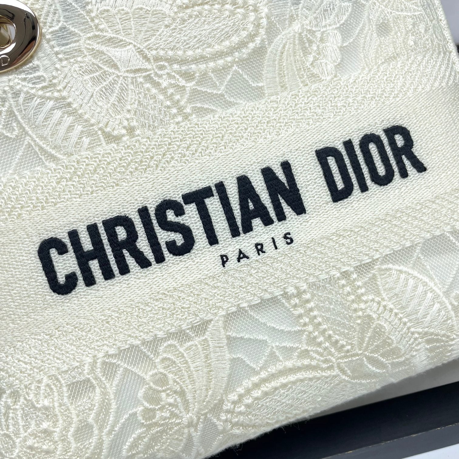 Dior White Floral Embroidered Canvas Top Handle Handbag