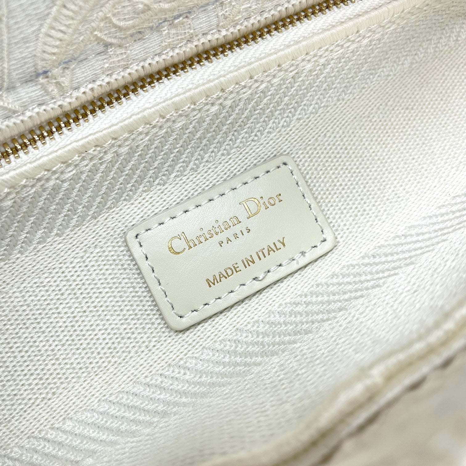 Dior White Floral Embroidered Canvas Top Handle Handbag