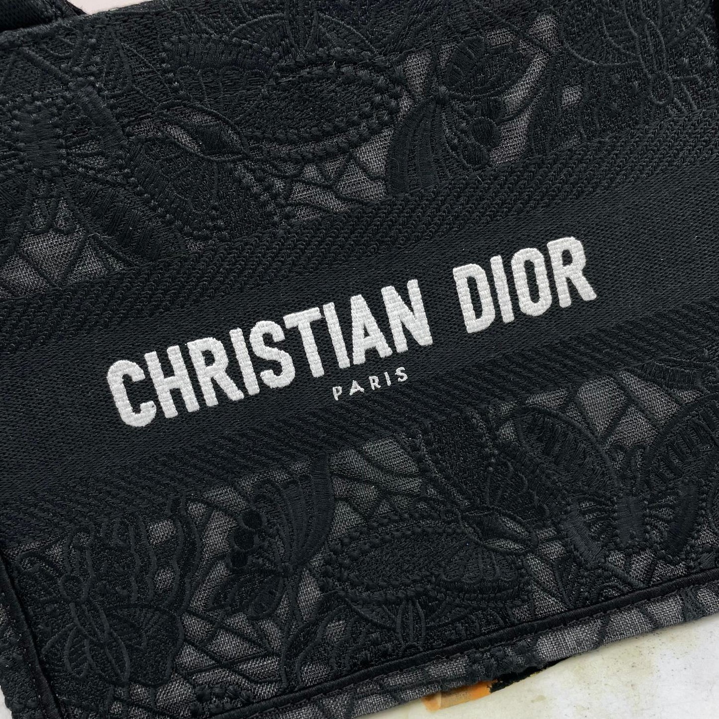Dior Black Embroidered Canvas Tote Bag Luxury Style Top Handle Handbag