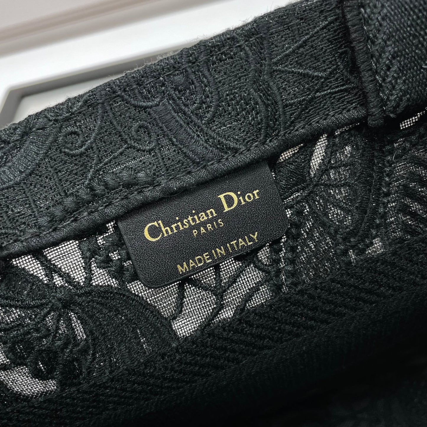 Dior Luxury Black Embroidered Canvas Tote Bag with Structured Top Handles