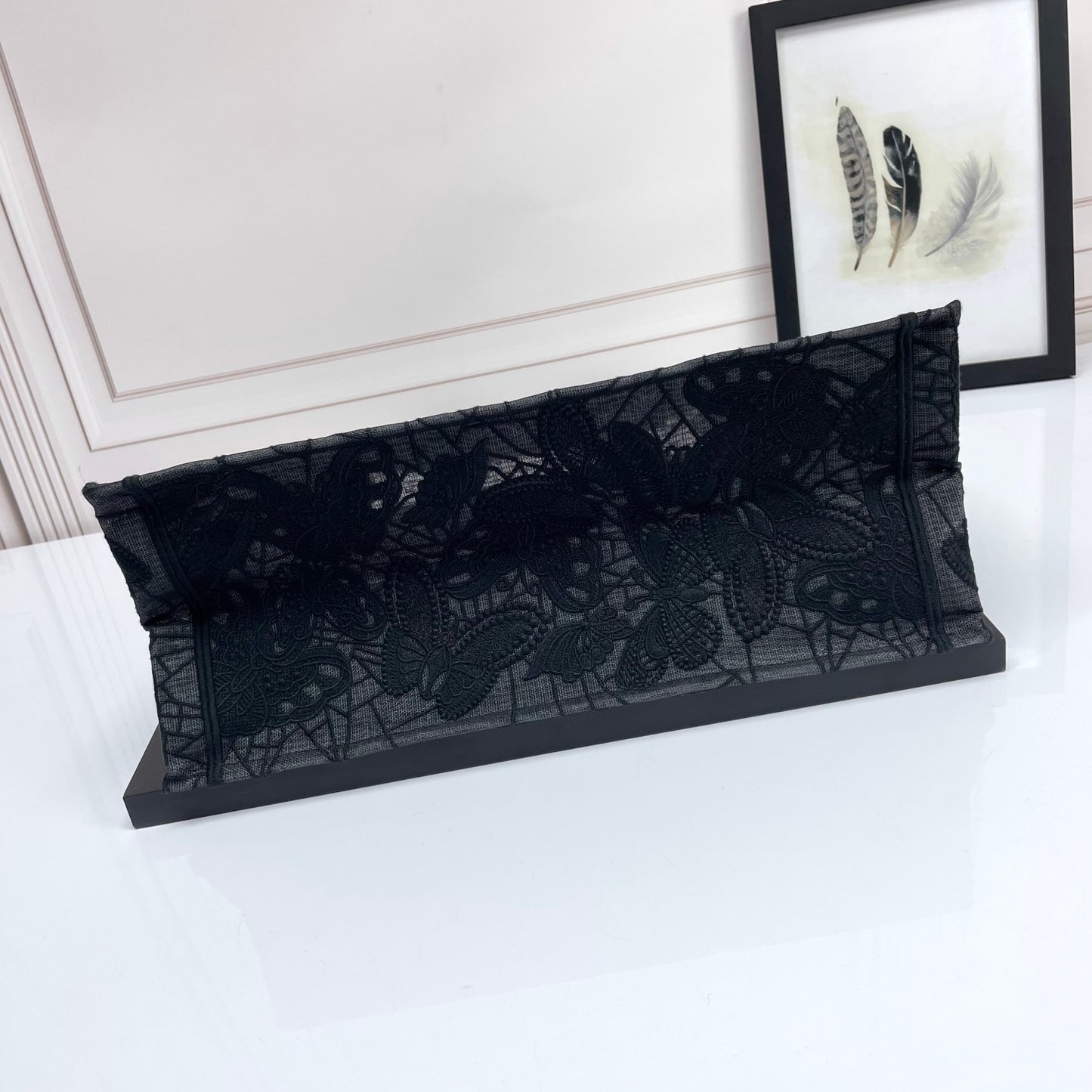 Dior Black Lace Embroidered Canvas Tote Bag Top Handle Shopper