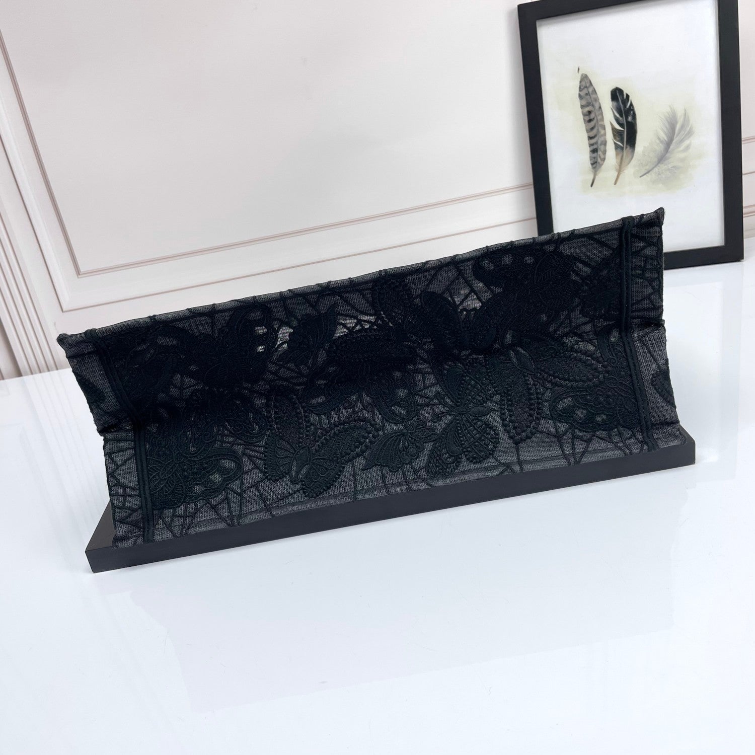 Dior Black Lace Embroidered Canvas Tote Bag Top Handle Shopper
