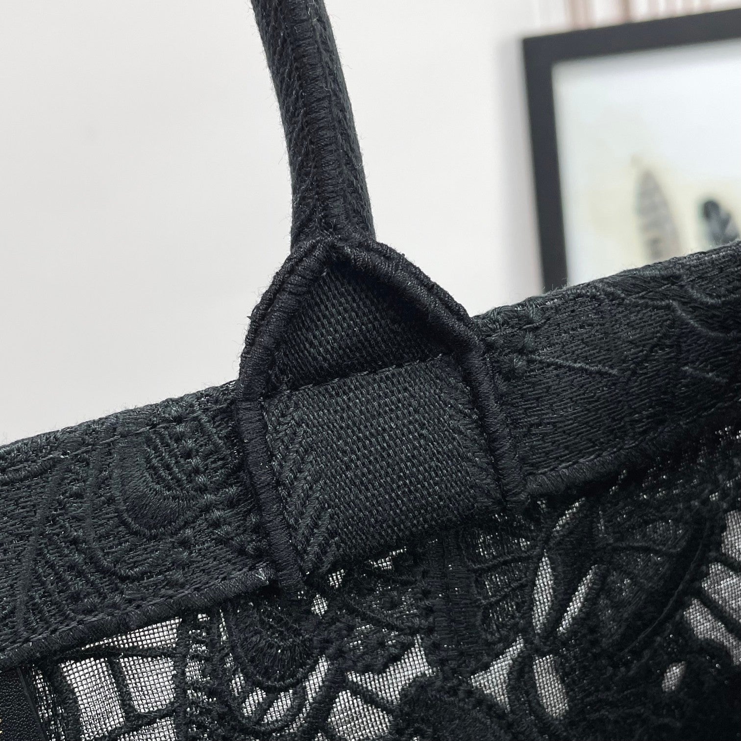 Dior Black Lace Embroidered Canvas Tote Bag Top Handle Shopper