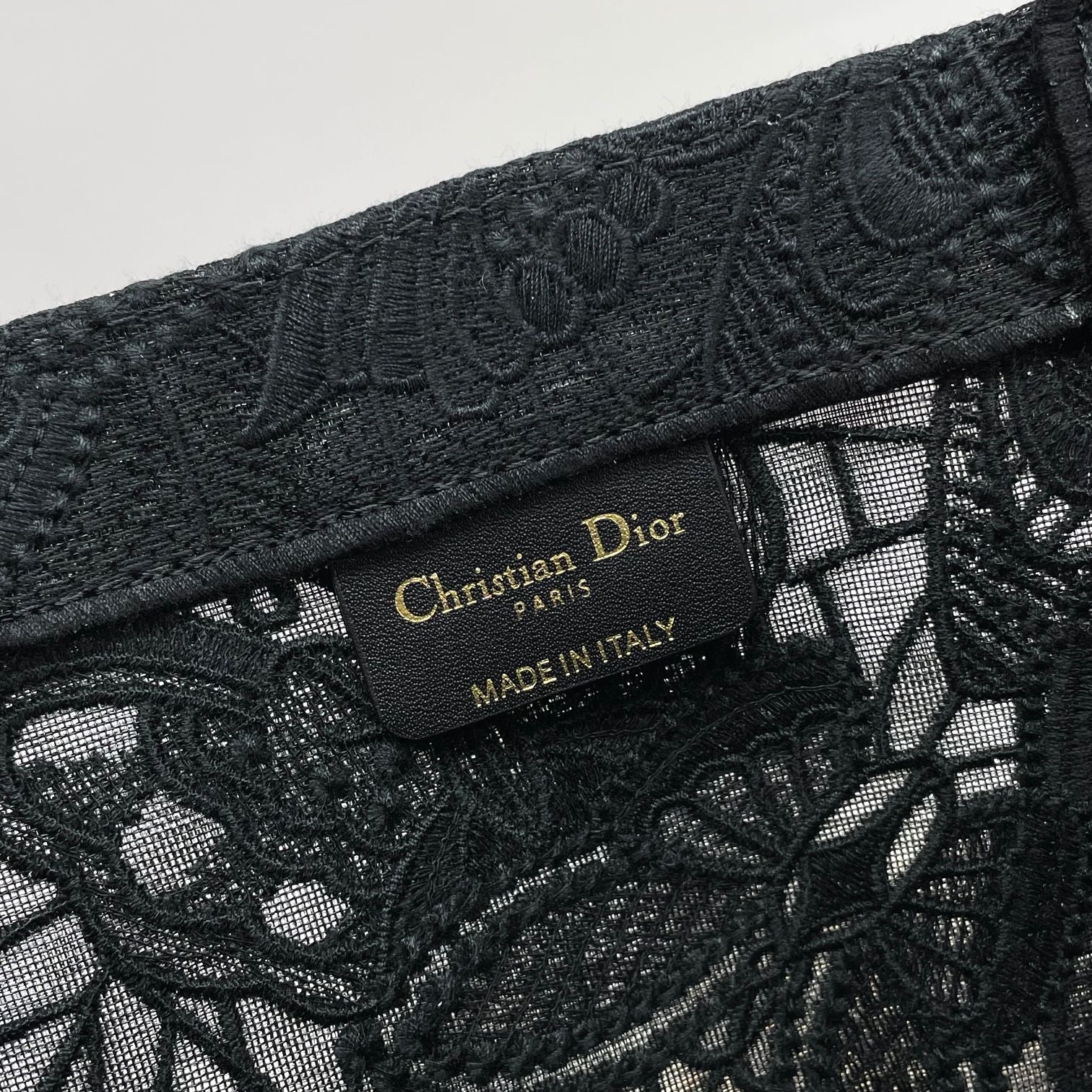 Dior Black Lace Embroidered Canvas Tote Bag Top Handle Shopper