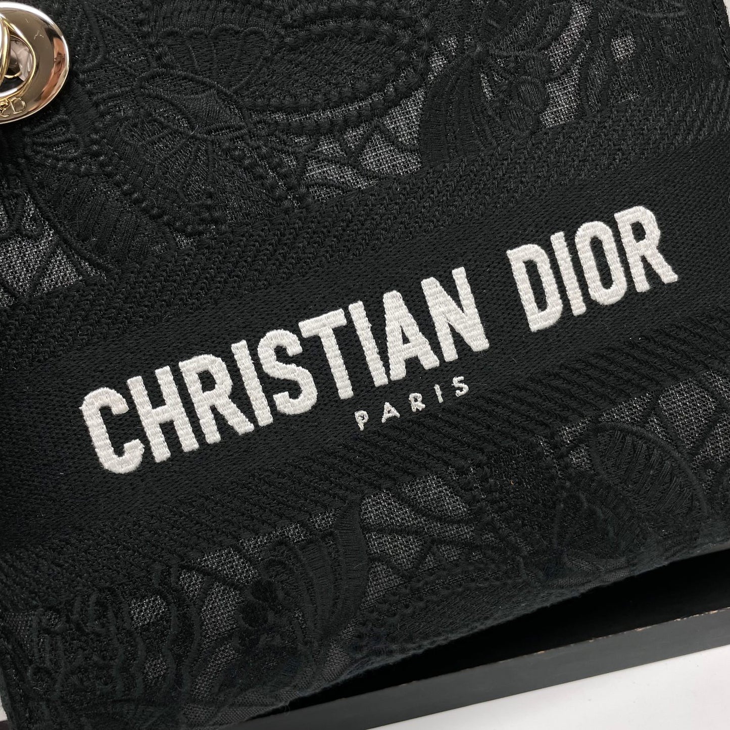 Christian Dior Lady D-Lite Bag Black Embroidered Cannage Medium