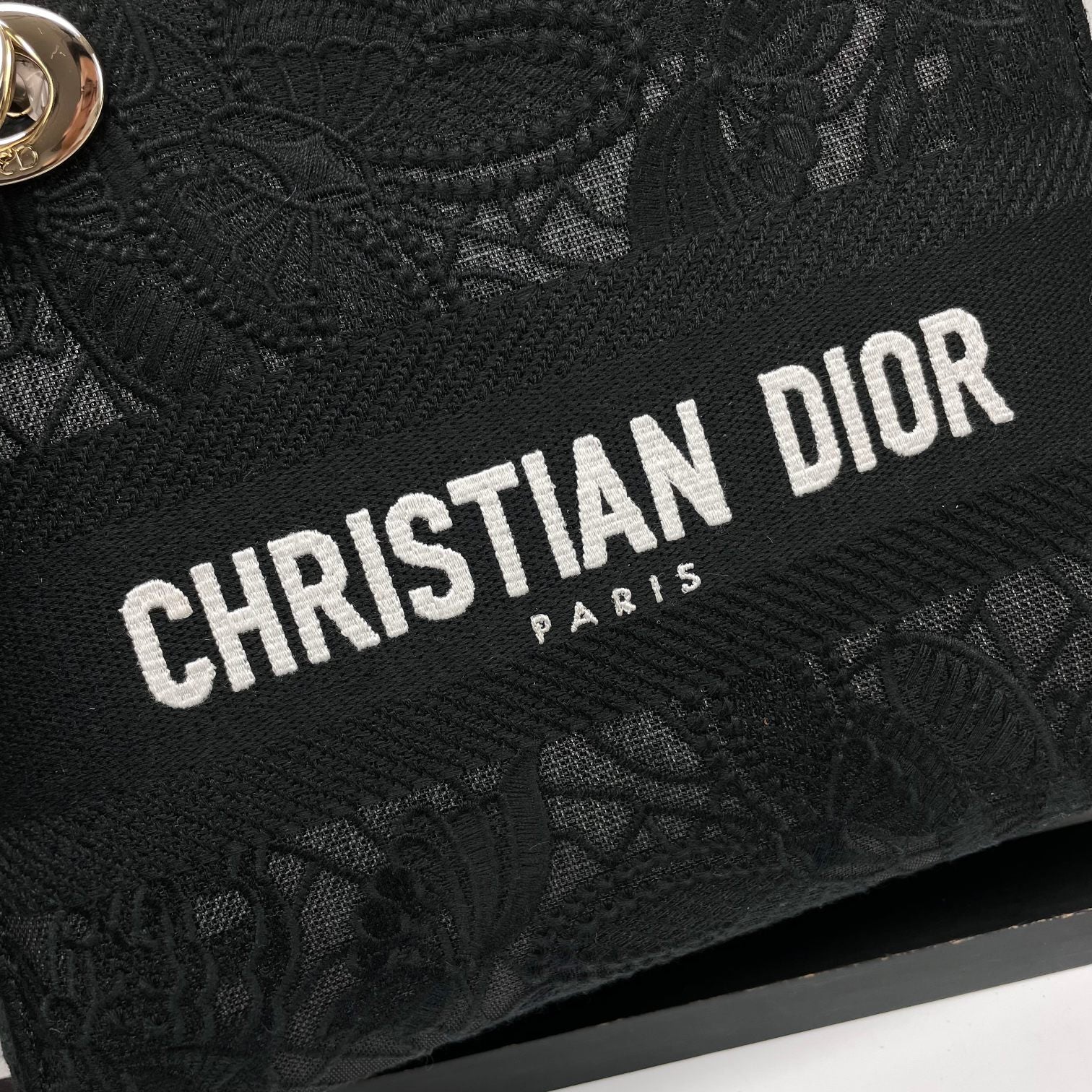 Dior Elegant Black Embroidered Canvas Handbag with Top Handle