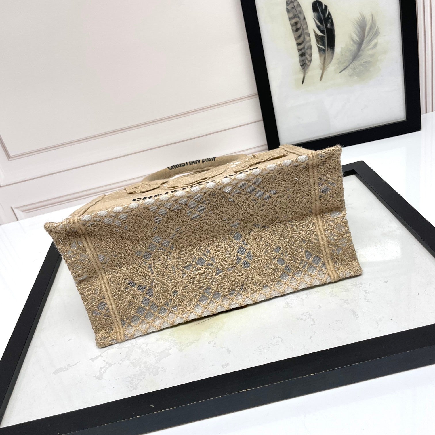 Dior Beige Canvas Tote Handbag with Embroidered 3D Butterflies