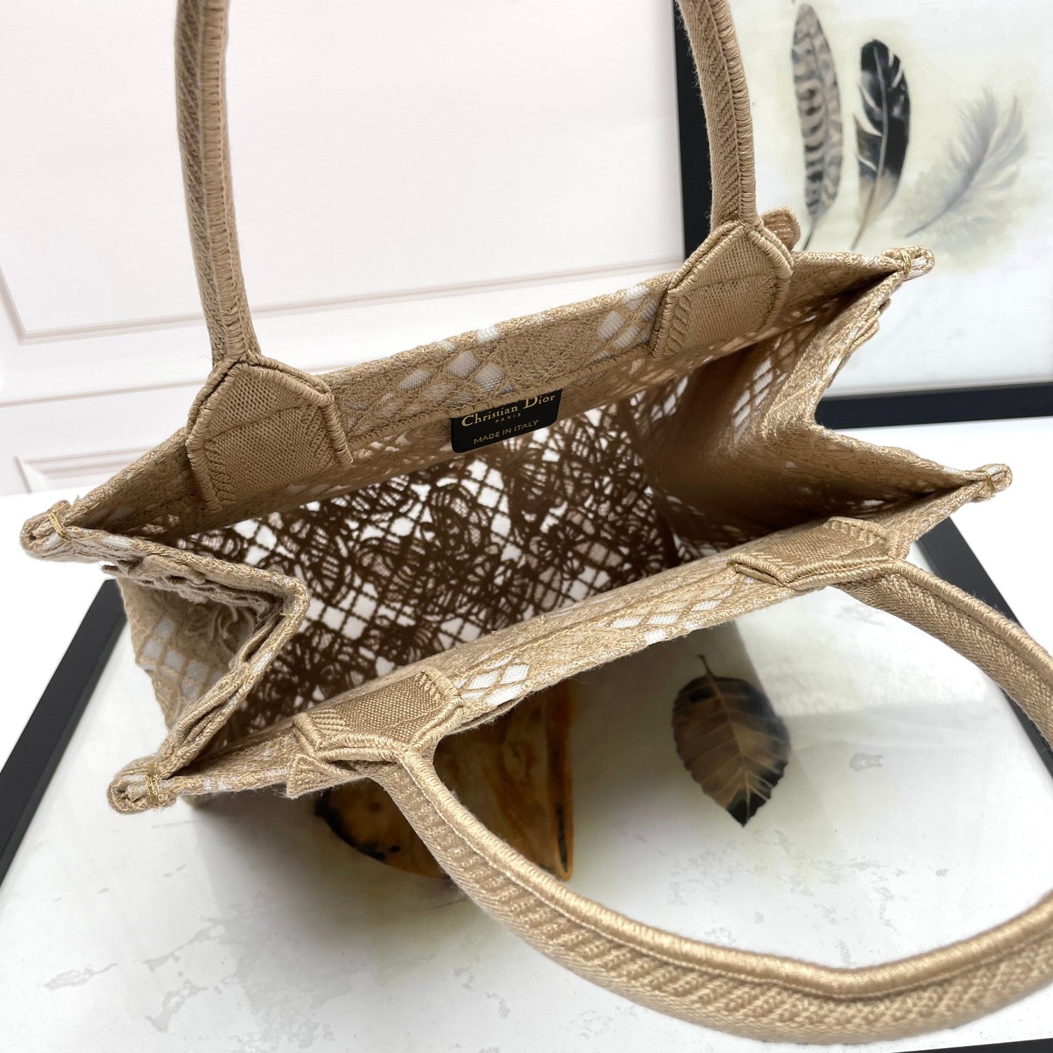 Dior Beige Canvas Tote Handbag with Embroidered 3D Butterflies