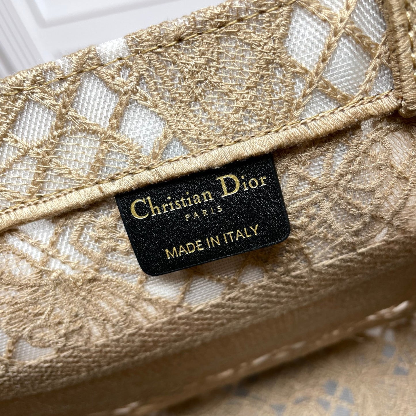 Dior Beige Canvas Tote Handbag with Embroidered 3D Butterflies