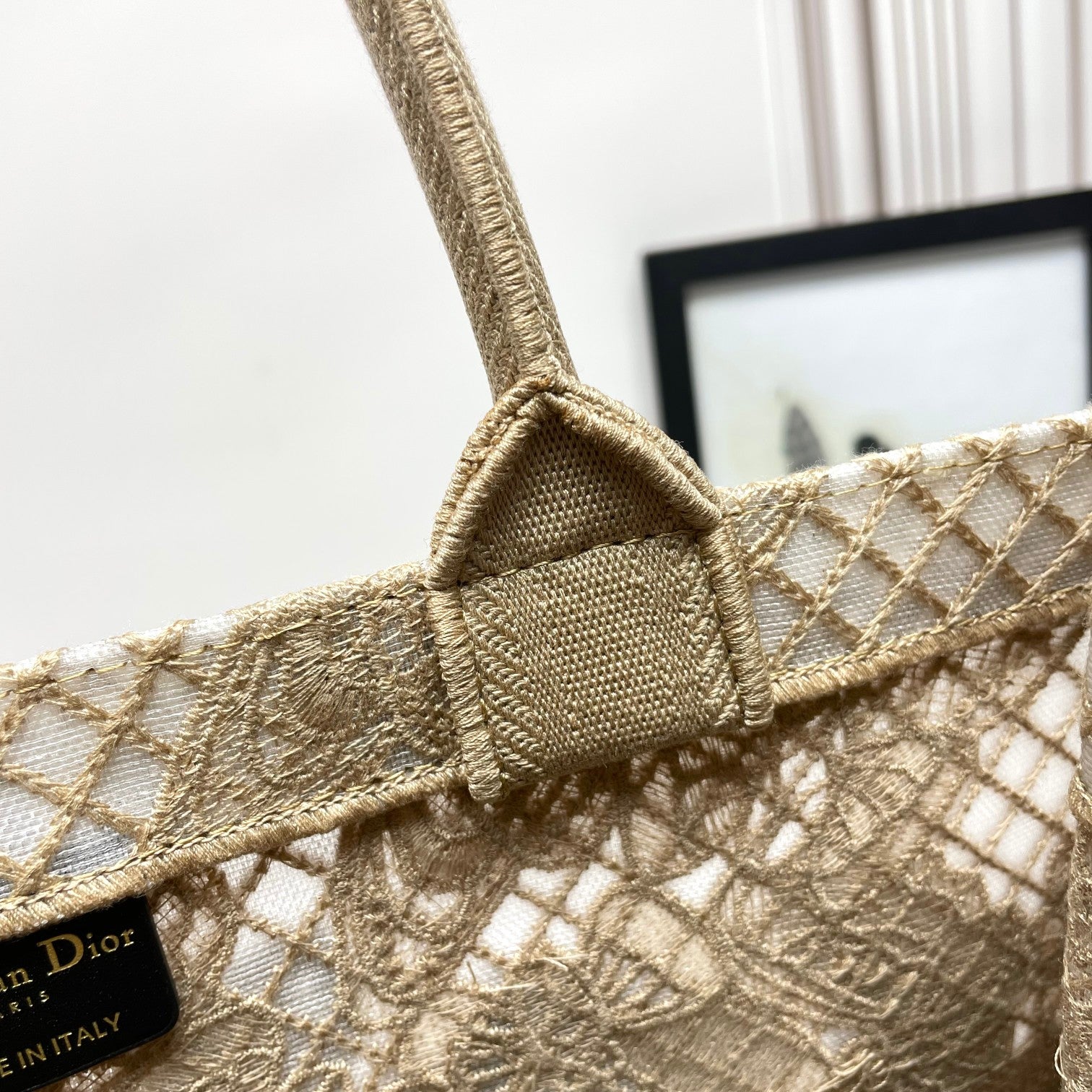 Dior Beige Butterfly Embroidered Canvas Tote Bag with Top Handles