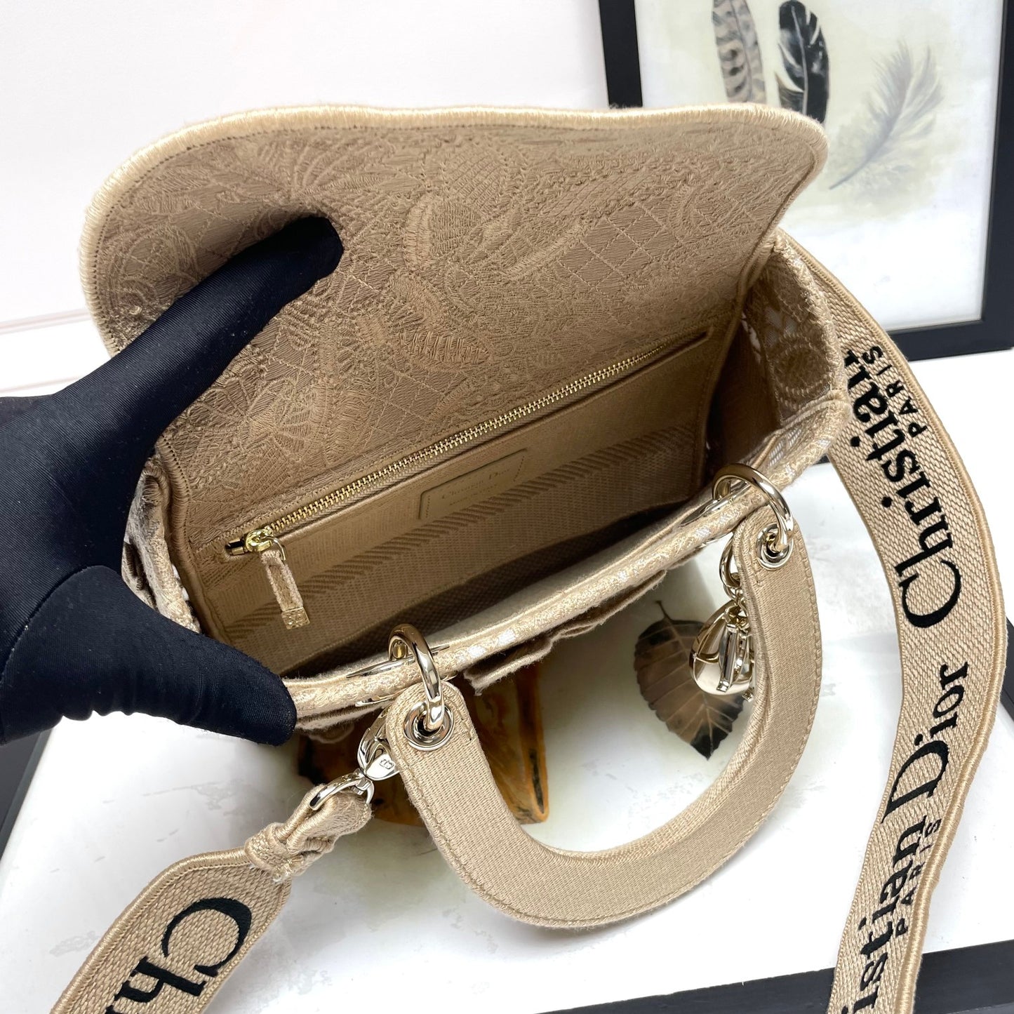 Christian Dior Lady D-Lite Bag with Butterfly Embroidery - Beige Canvas Handbag