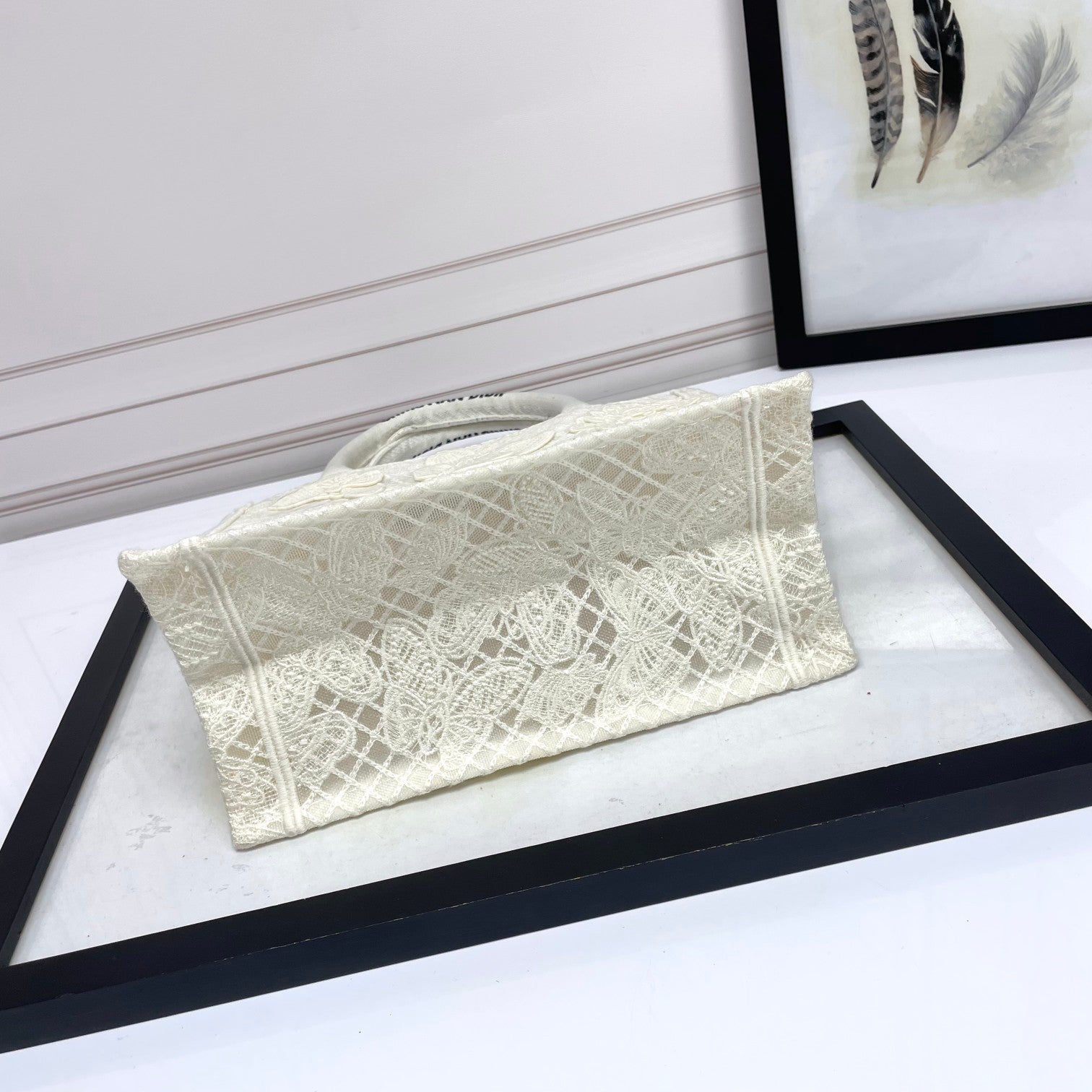 Christian Dior White Canvas Book Tote Bag with 3D Butterfly Embroidery