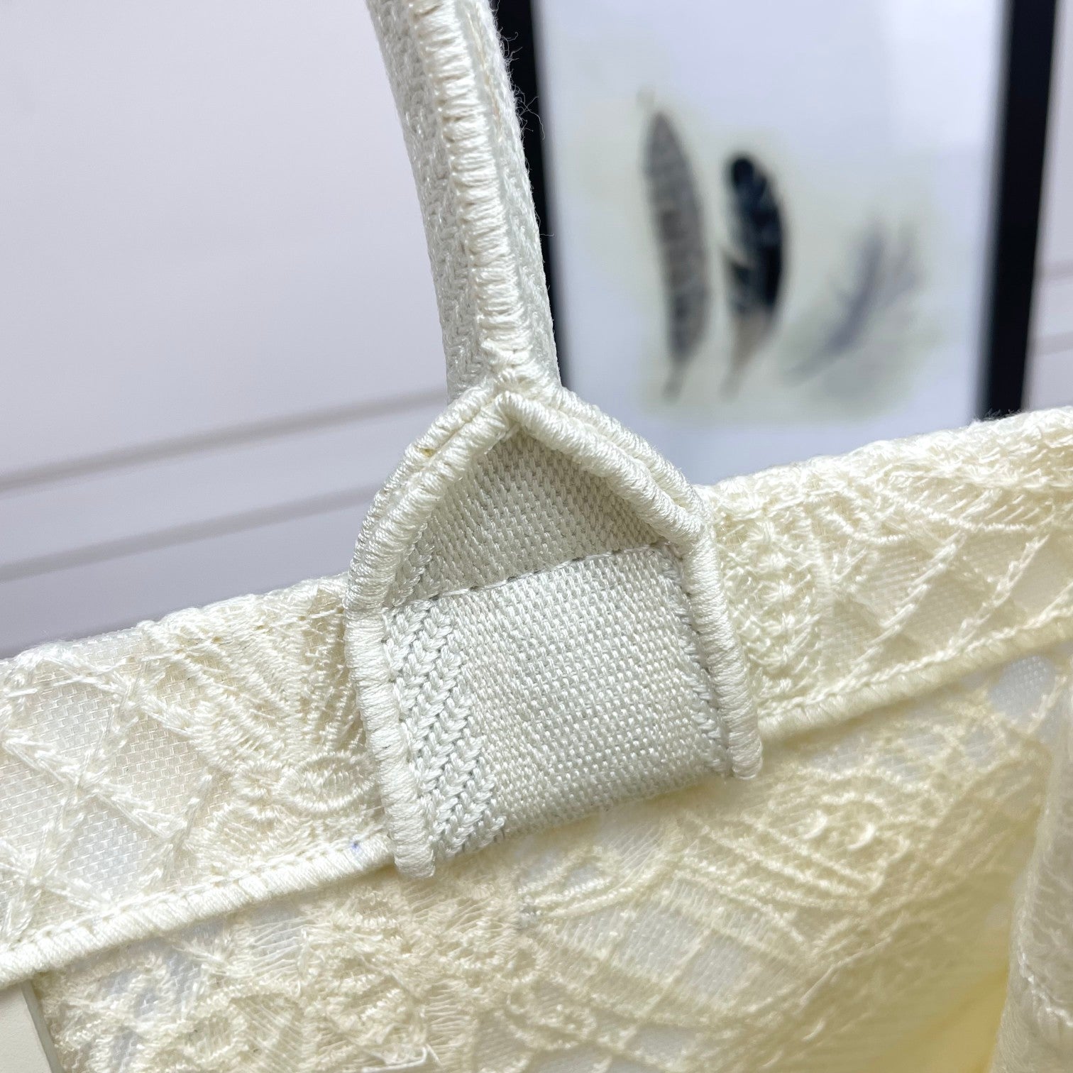 Dior Elegant Off-White Canvas Tote Bag with Embroidered Butterflies