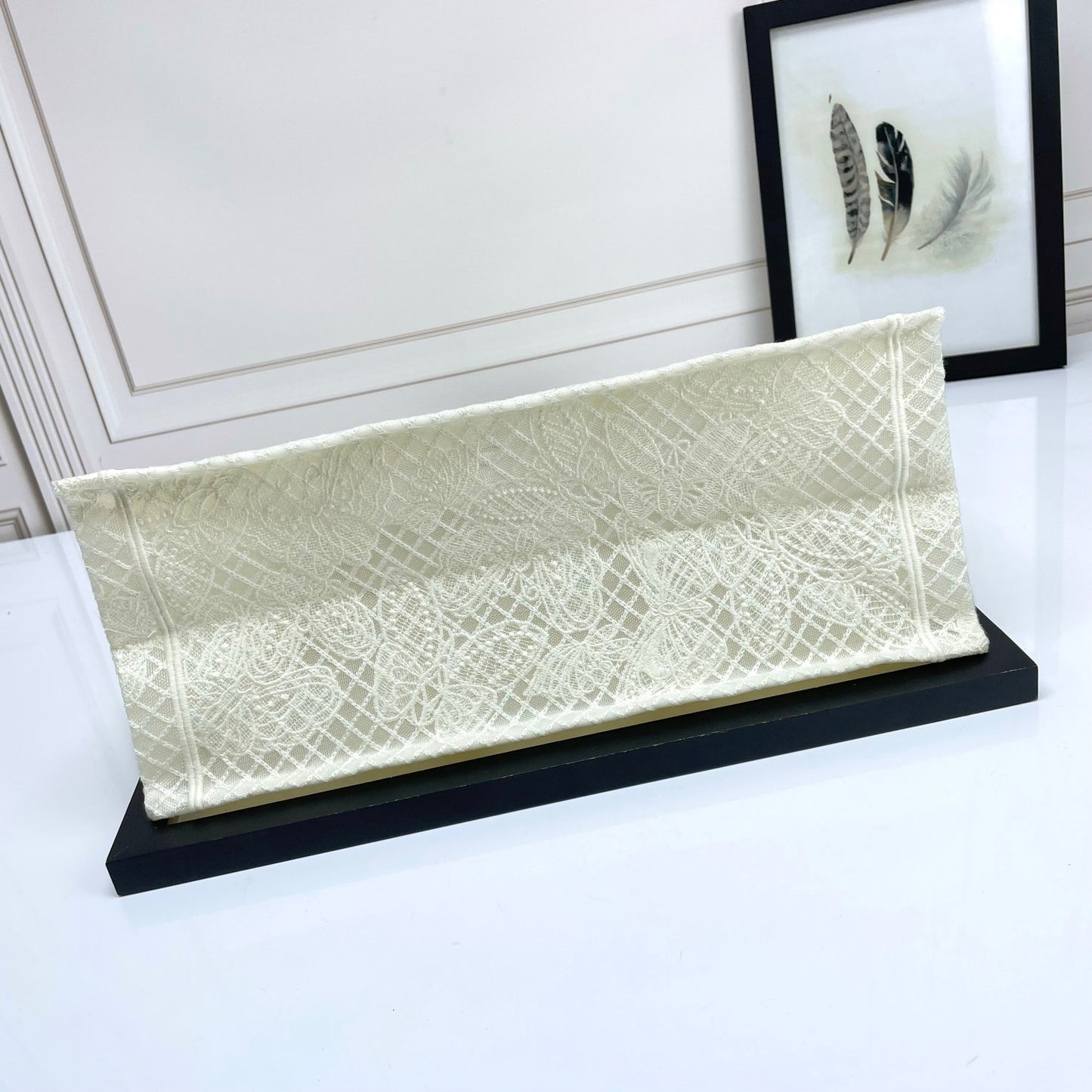Dior Elegant Cream Canvas Handbag with 3D Textured Butterfly Appliqué