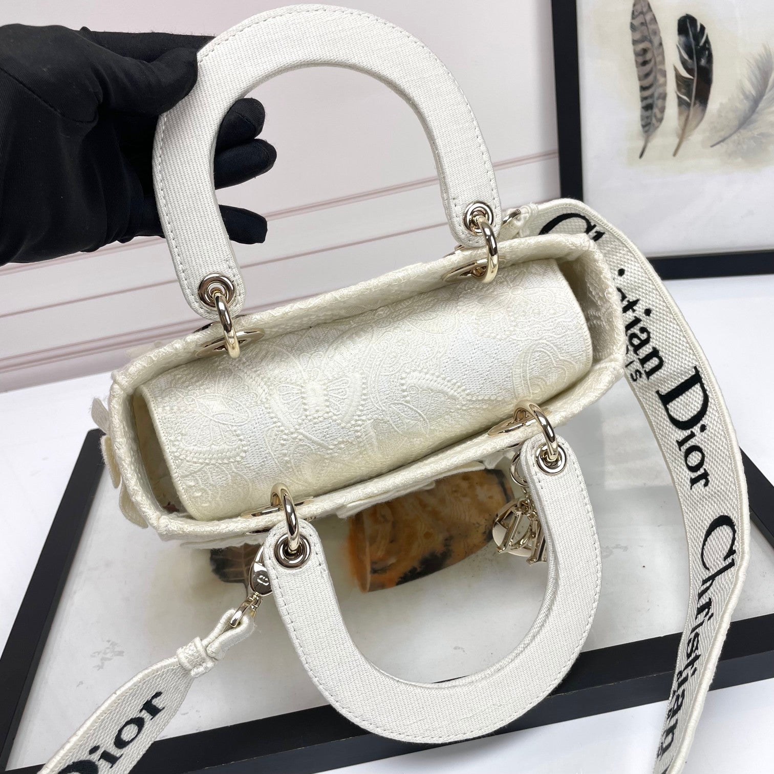 Christian Dior Lady D-Lite Medium Bag - White Butterfly Embroidery