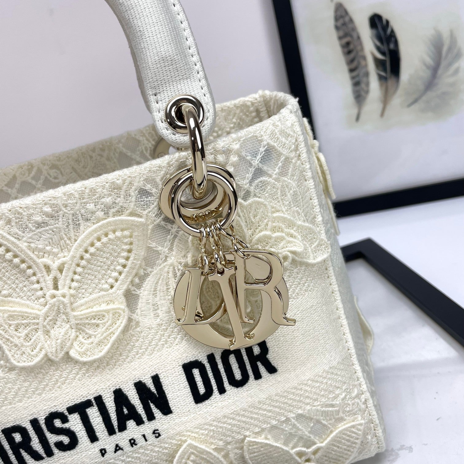 Christian Dior Lady D-Lite Bag White Butterfly Embroidery