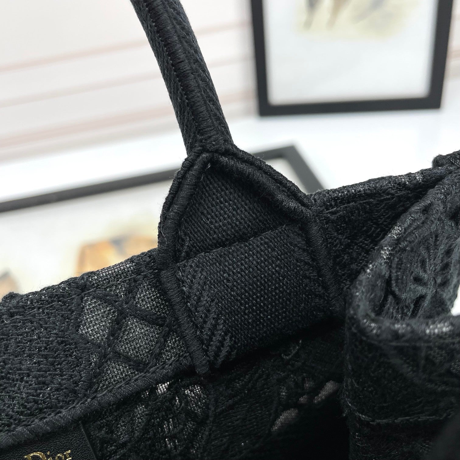 Dior Elegant Black Canvas Tote Bag with Embroidered Butterfly Detail