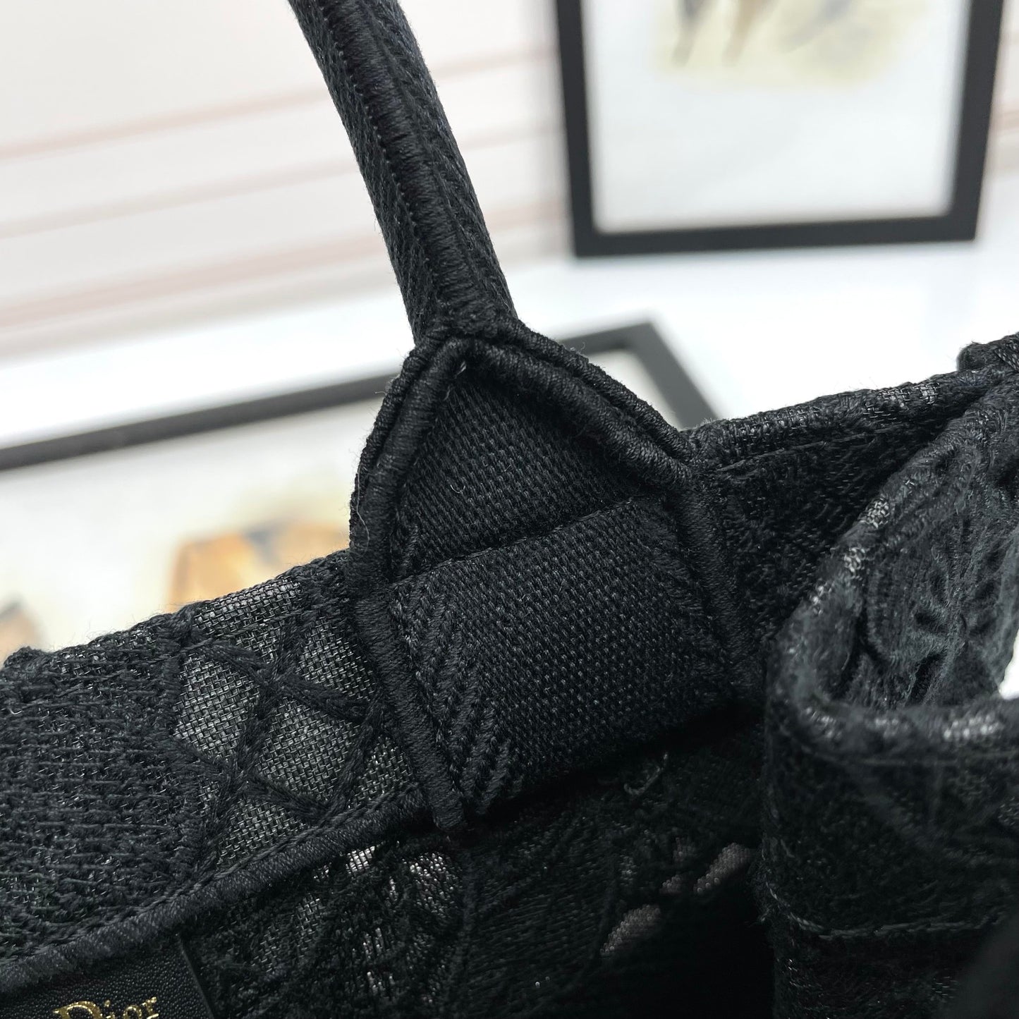 Dior Elegant Black Embroidered Butterfly Canvas Tote Handbag