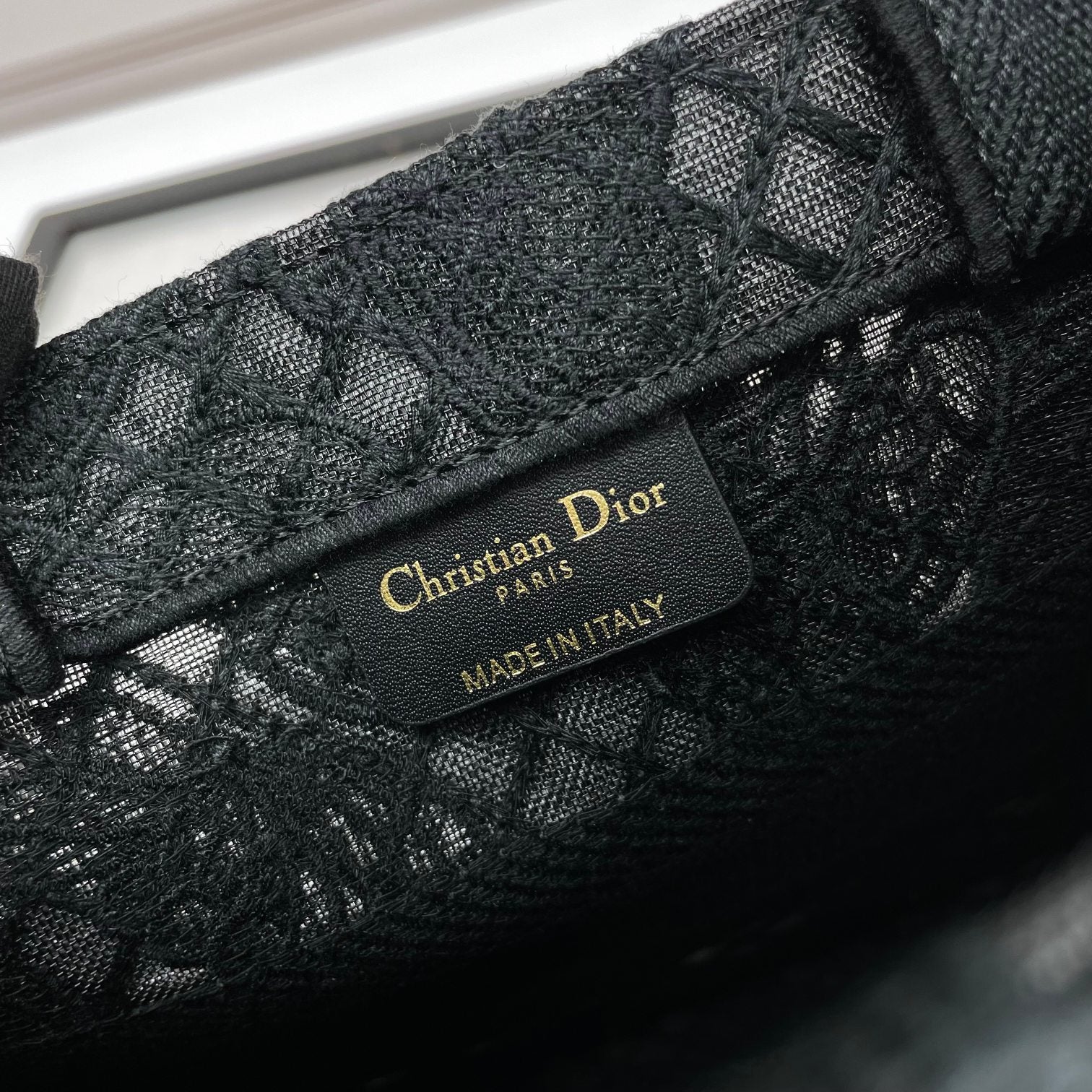 Dior Elegant Black Canvas Tote Bag with Embroidered Butterfly Detail
