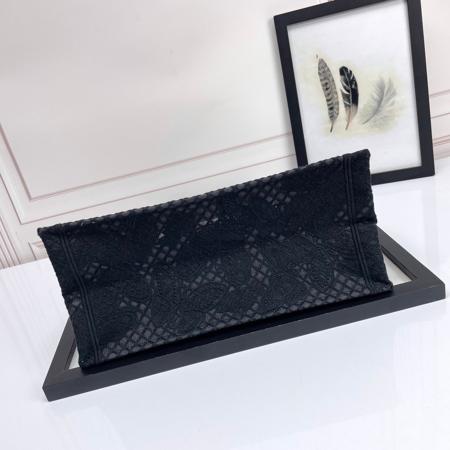 Dior Black Butterfly Embroidered Canvas Tote Bag with Top Handles