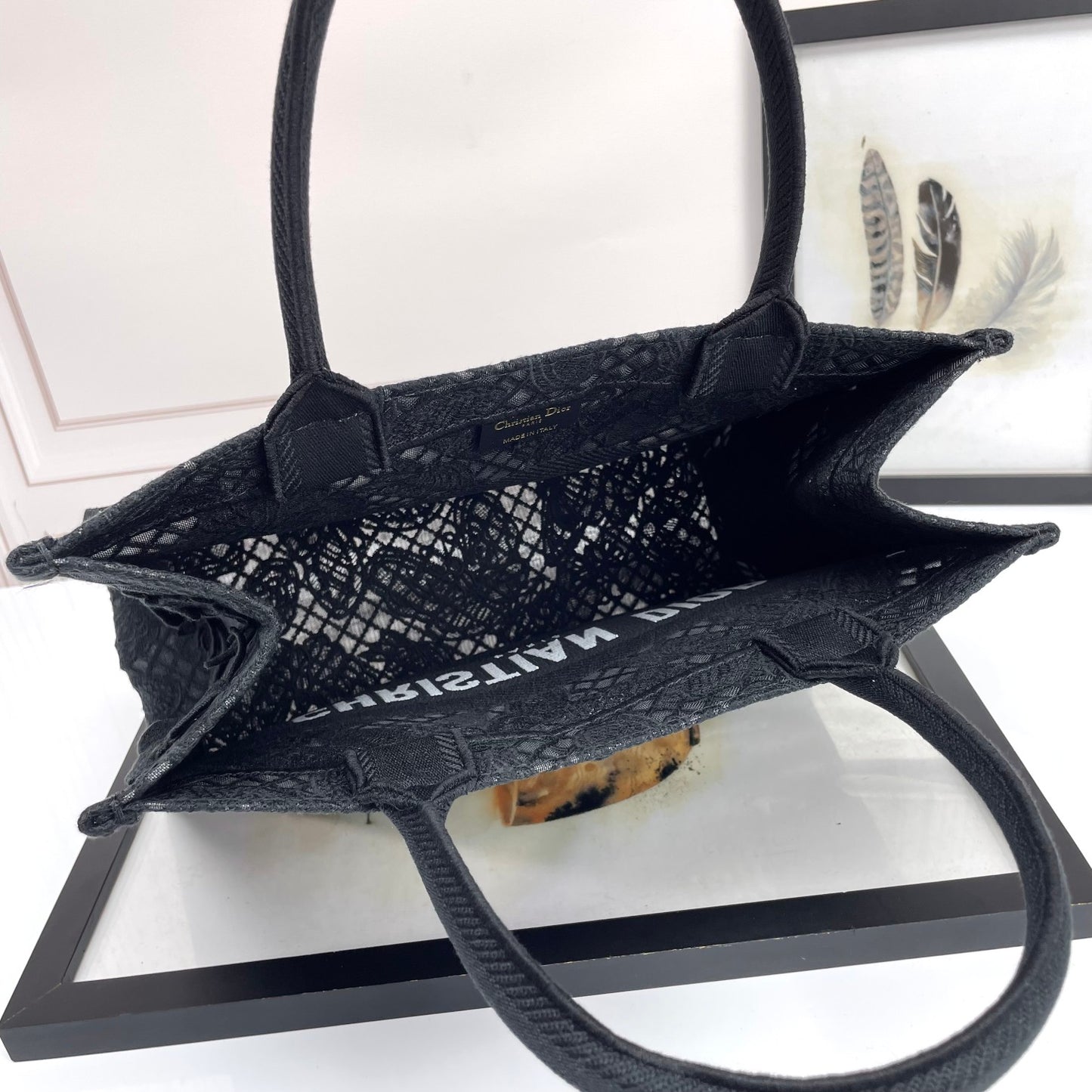 Dior Luxury Style Black Canvas Tote Bag with Butterfly Embroidery