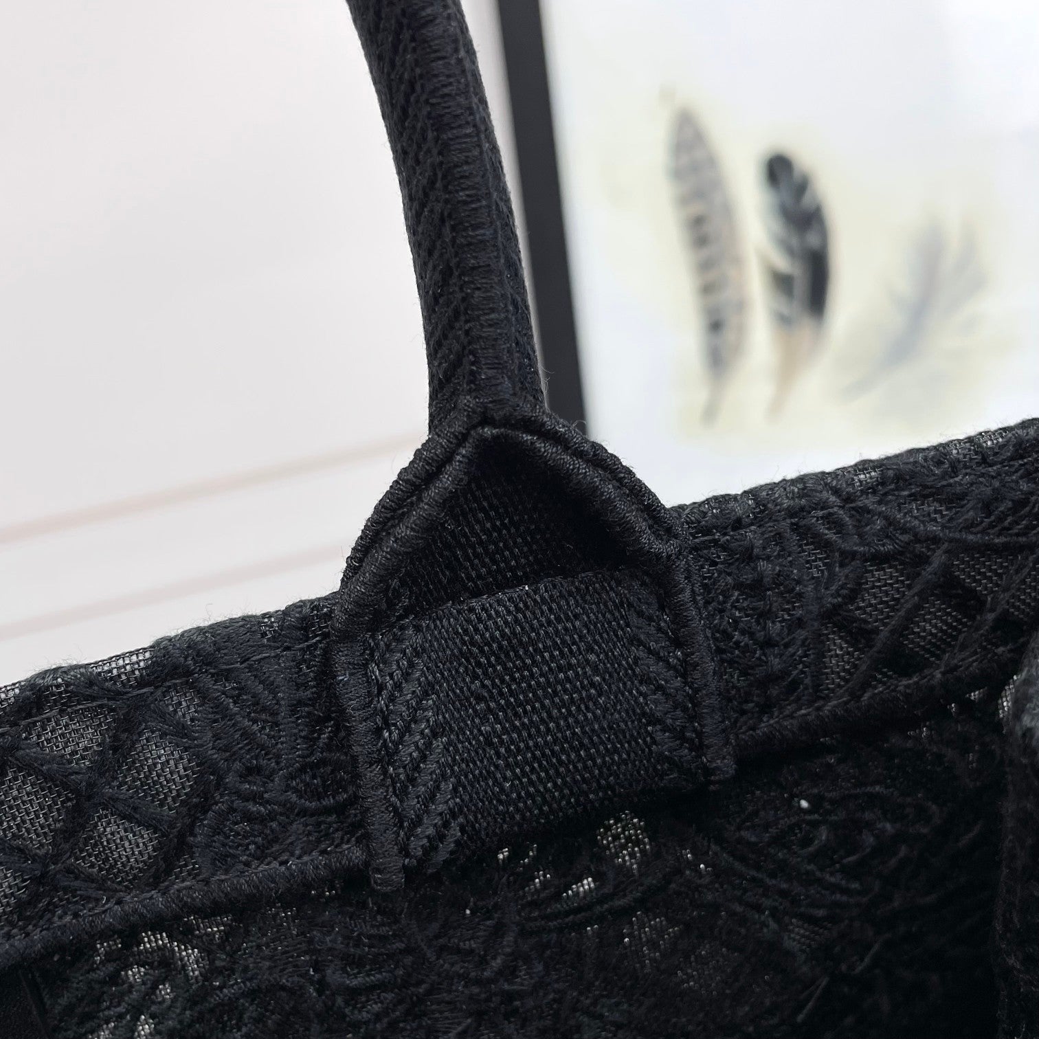 Dior Black Lace Butterfly Embroidered Canvas Tote Bag with Top Handles